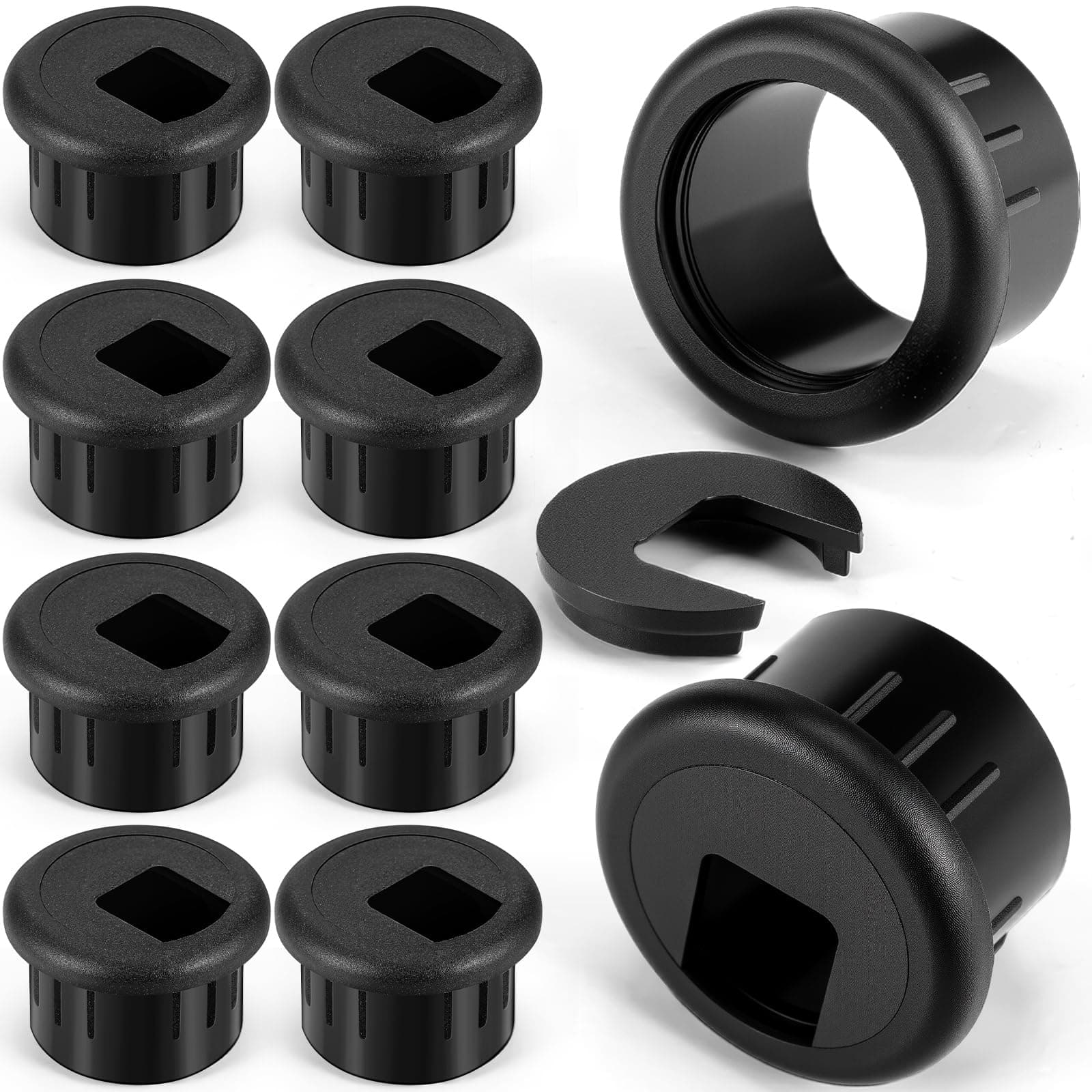 SATINIOR 10 Packs Desk Grommet Plastic Cable Hole Cover to Arrange Wires & Cords PC Desk Cord Wire Organizer Caps Desktop Cord Management Grommet for Home Office Table Desktop (1 Inch,Black)