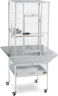 Prevue Pet Products Wrought Iron Select Bird Cage - Steel Cage with Rolling Stand and Seed Guards, Durable Design, Ideal for Cockatiels and Medium Birds - Pewter Hammertone