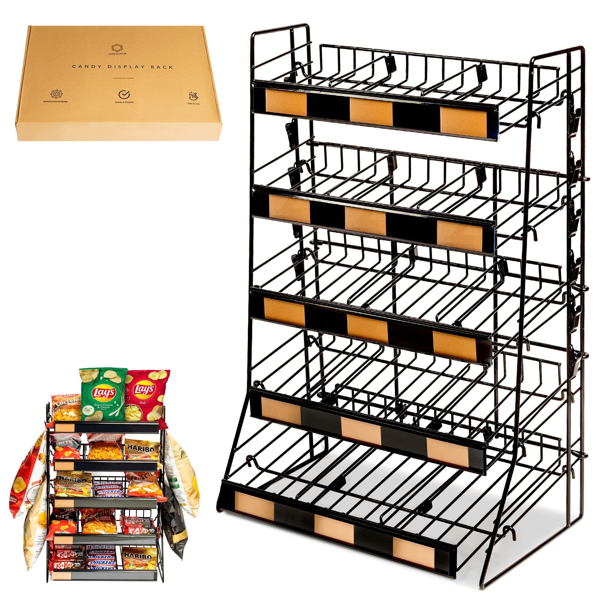 Candy Display Rack | Countertop Snack Organizer for Stores & Office | Chip Rack & Snack Stand for Counter Displays | Merchandising Shelf for Candy, Chips & Snacks