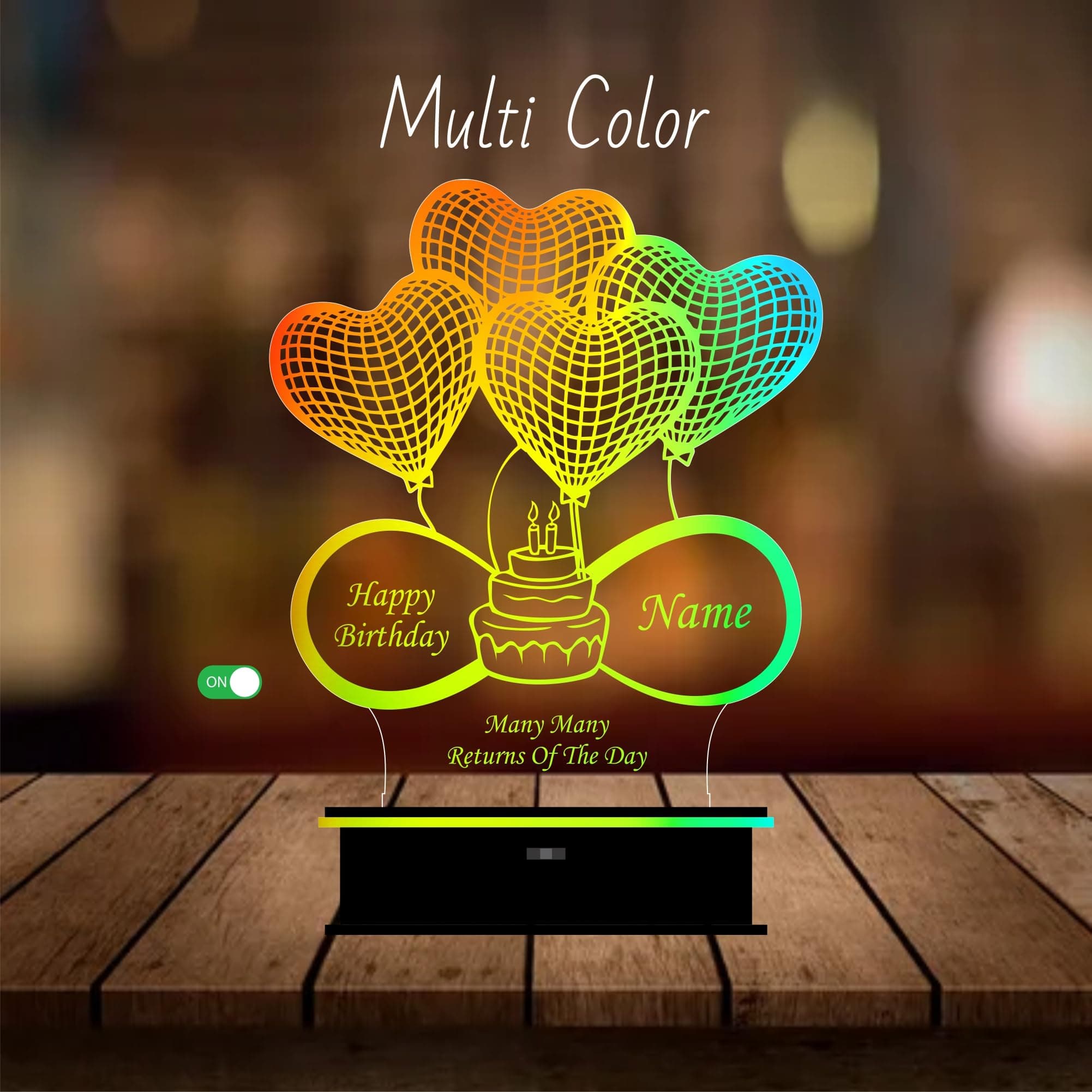 Metalis Elements Heart Happy Birthday Customizable LED Acrylic Light Lamp | Transparent LED Lamp | (Multicolor)