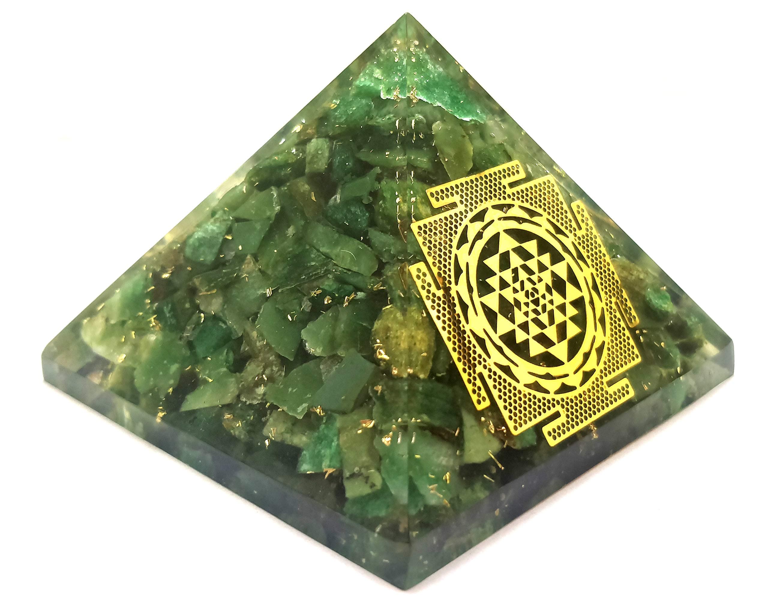 OrgoniteShop Green Mica Shree Yantra Symbol Orgonite Pyramid | Crystal and Stones | Healing Gift | Orgone Energy Generator | Chakra Stone | Vastu Correction