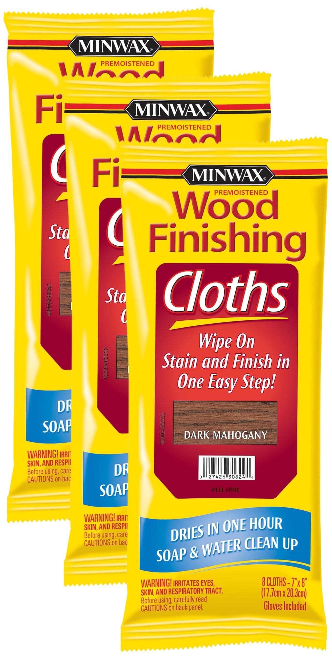 Minwax 308240000 Wood Finishing Cloths, Dark Mahogany, 8 Piece (Pack of 3)