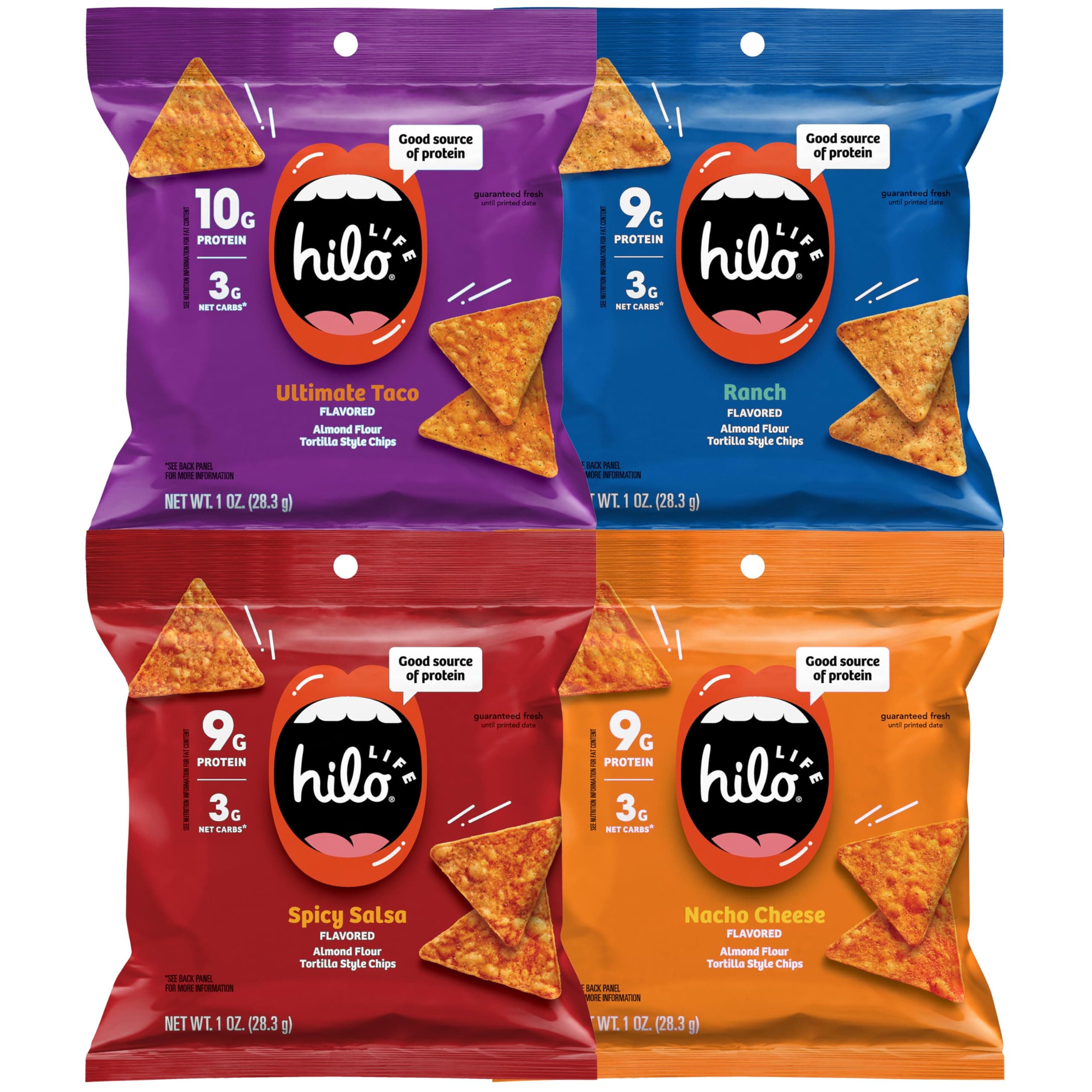 Hilo Life Low Carb Keto Friendly Tortilla Chip Snack Bags, Variety Pack, 1 Ounce (Pack of 12)