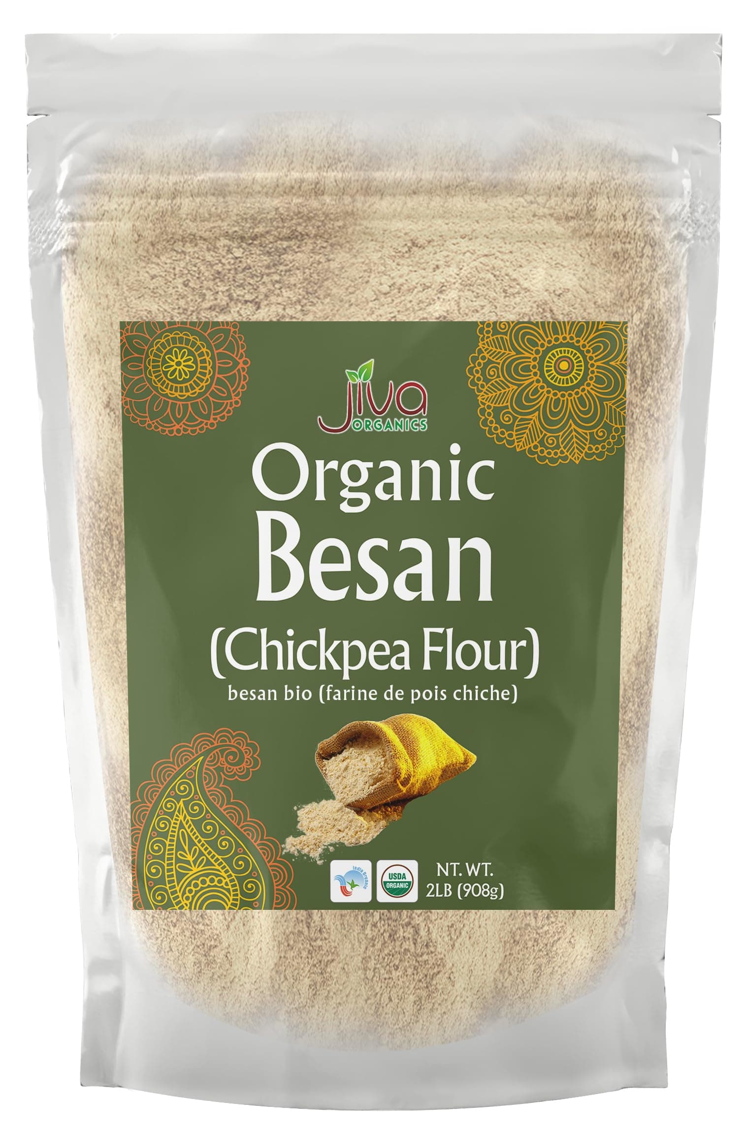 Jiva Organics Organic Chickpea Flour, Besan 2 Pound - Non-GMO, Gram Flour Fine - Vacuum Packed