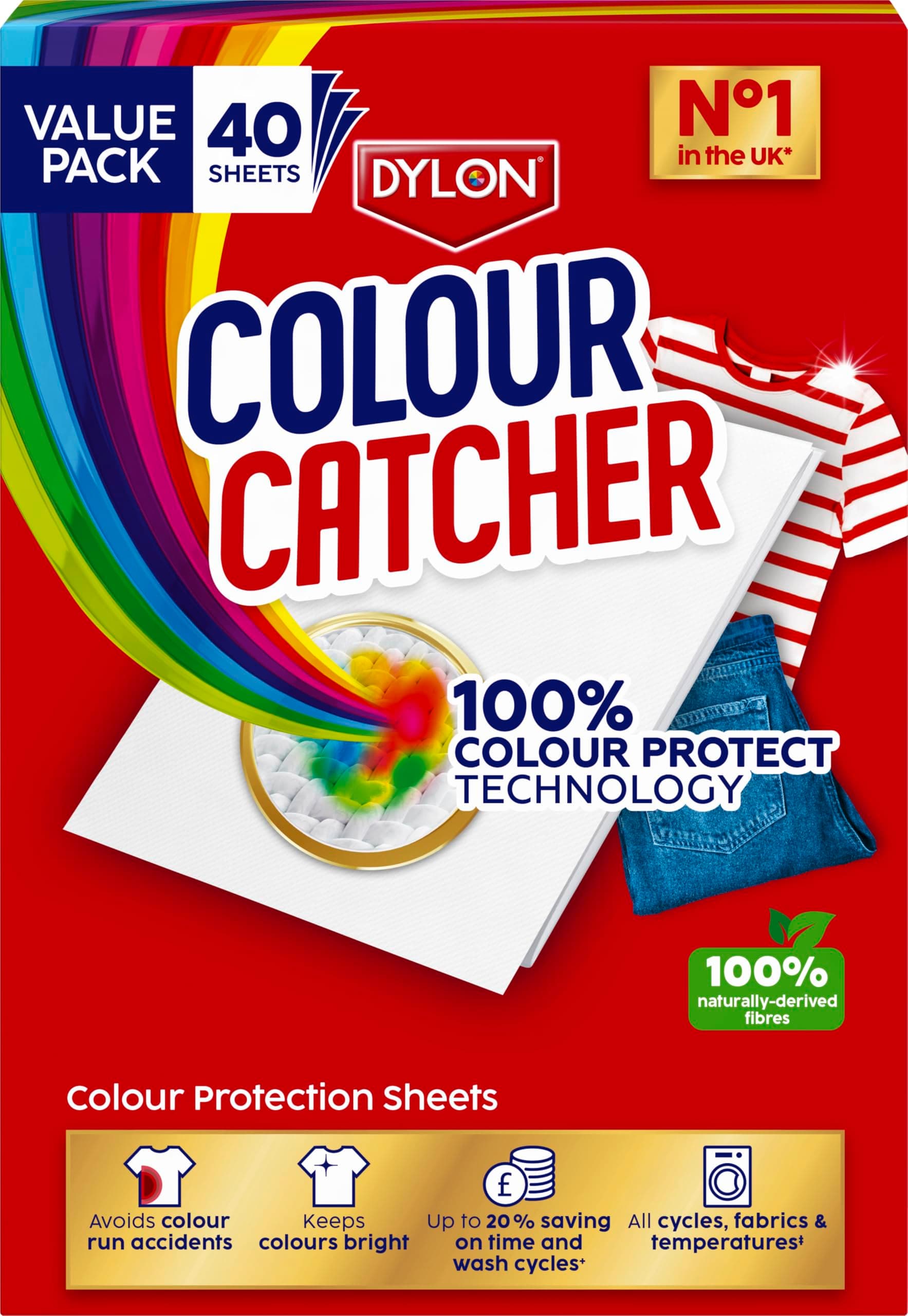 Colour Catcher Colour Protection Sheets (1 pack x 40 sheets), Colour Catcher Sheets for Mixed Colour Washes to Avoid Colour Run Accidents, Made of 100% Naturally-Derived and Biodegradable Fibres