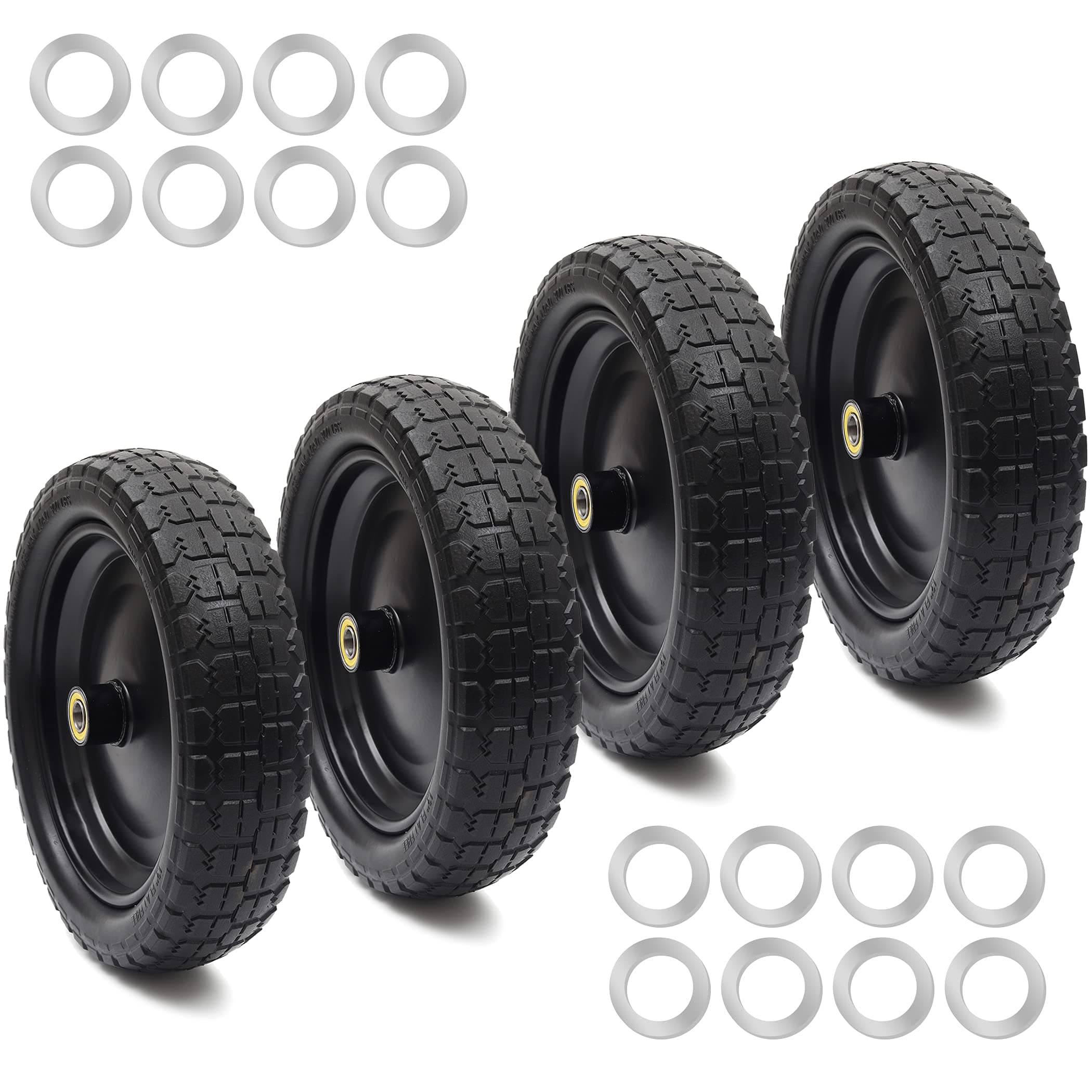 AR-PRO (4-Pack) 13" Flat Free Tire and Wheel - with 5/8" Axle Bore Hole, 2.17" Offset Hub - 13 lnch Solid Wheels Compatible with Garden wagon Cart,Hand Trucks,Utility Cart and Lawnmower Yard Trailers