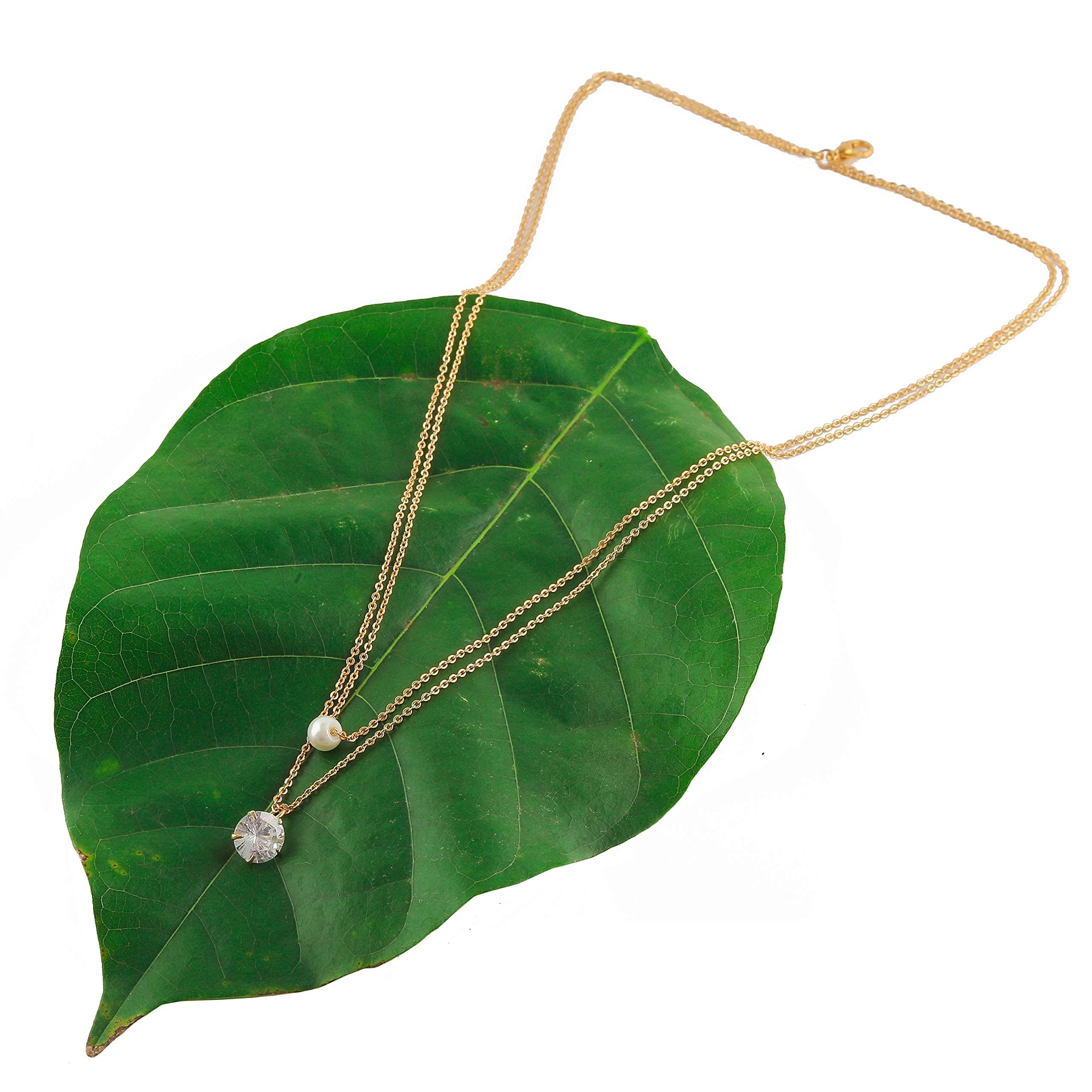 Brado JewelleryGold Plated American Diamond Necklace Valentine Gift for Girls Golden Chain Pendant for Women and Girl's