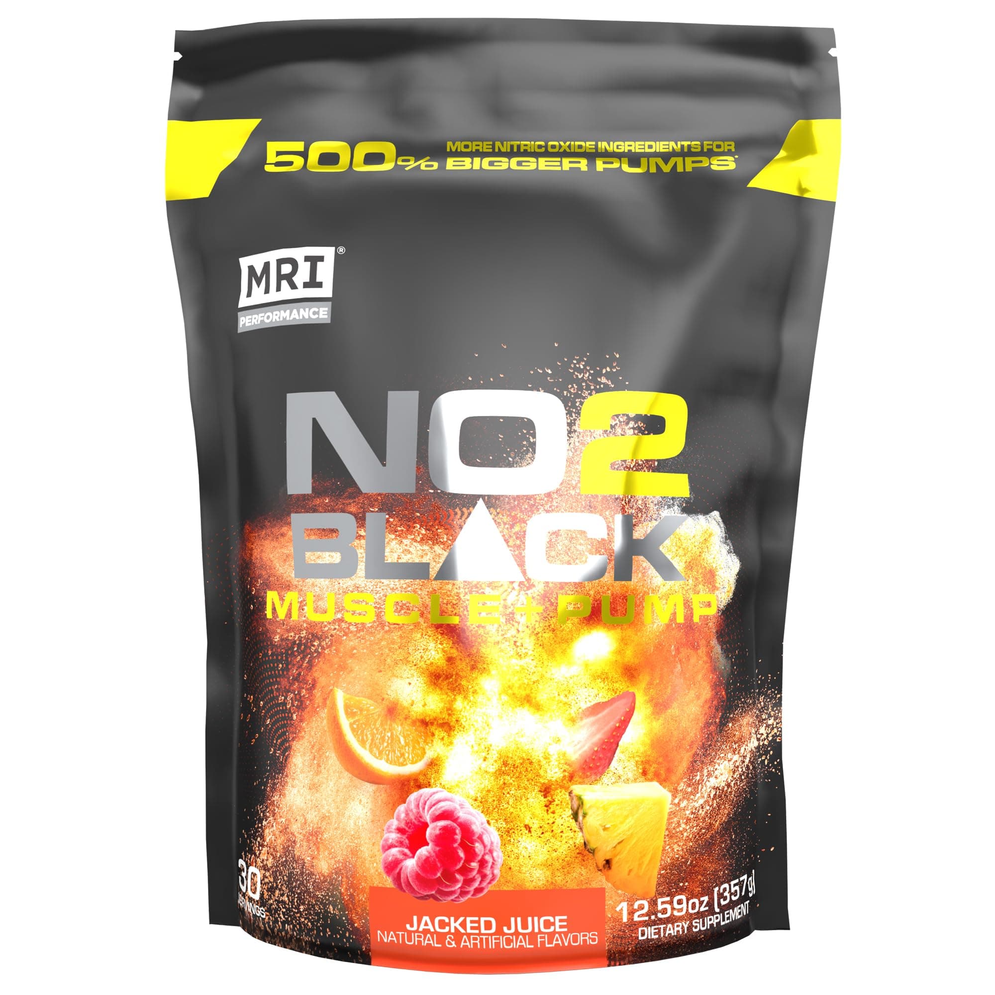 MRI NO2 Black Nitric Oxide Supplement for Pump, Muscle Growth, Vascularity & Energy - Powerful Stim-Free Pre-Workout with Citrulline (30 Servings) (Jacked Juice)