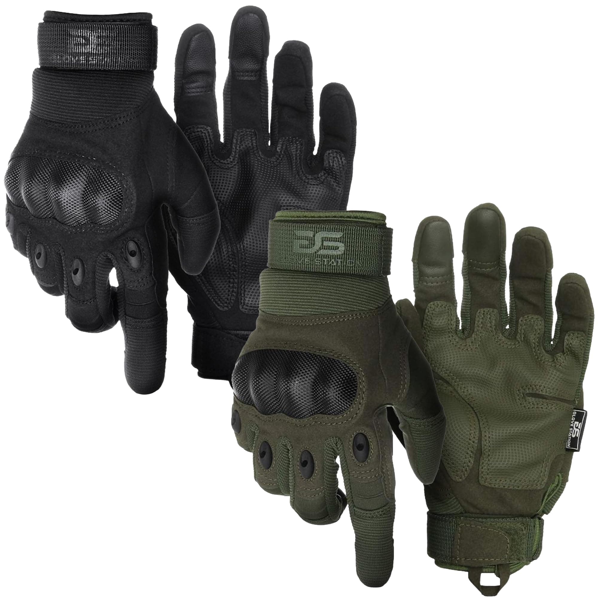 Glove Station Tactical Gloves for Men – Touchscreen Utility Gear with Hard Knuckle Protection Used in Motorcycle, Airsoft, Combat, Police, Shooting & Outdoor Work Black & Green XX-Large