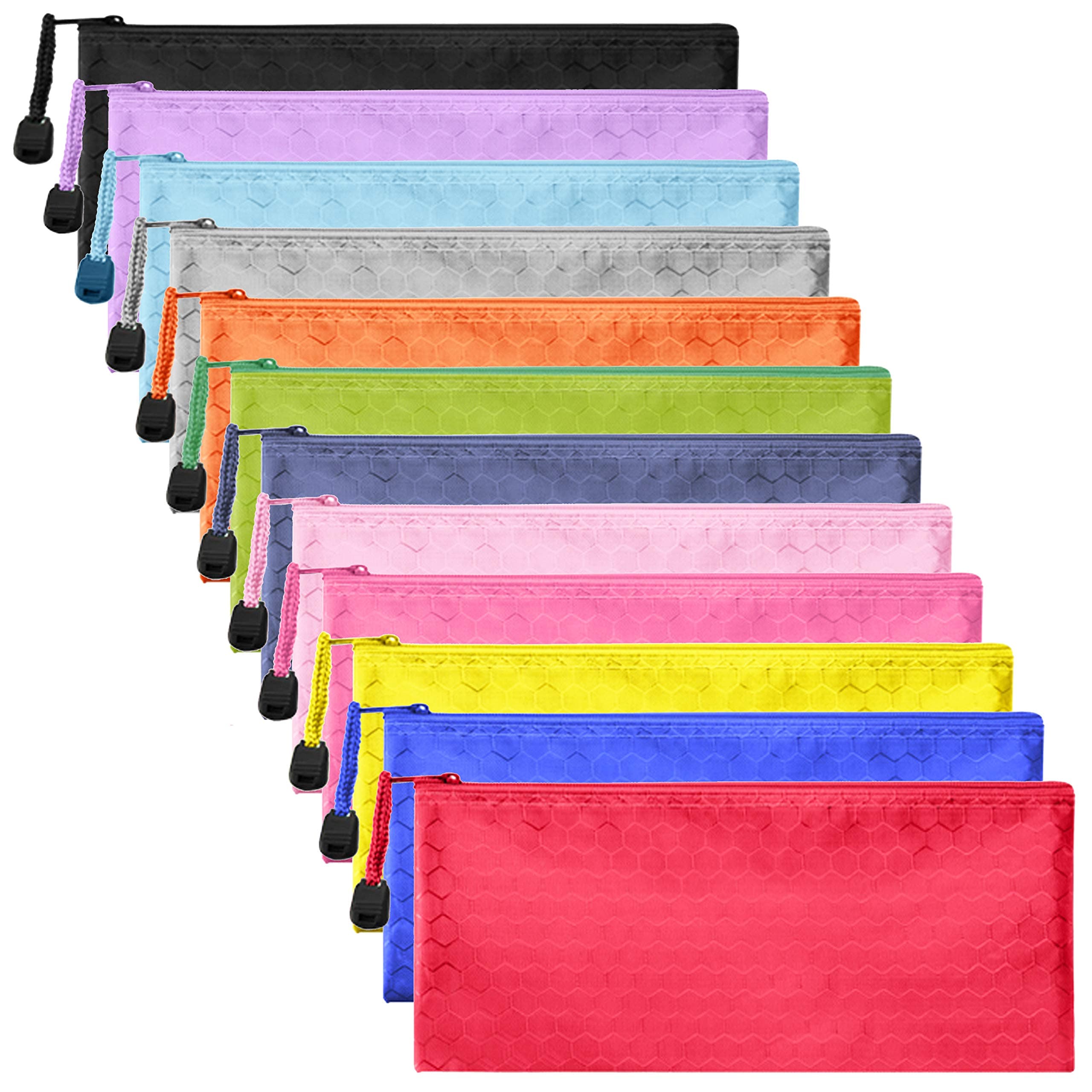 12 Pieces Zipper Waterproof File Bag Pencil Pouch Pen Bag for Cosmetic Makeup Office Supplies and Travel Accessories 12 Colors