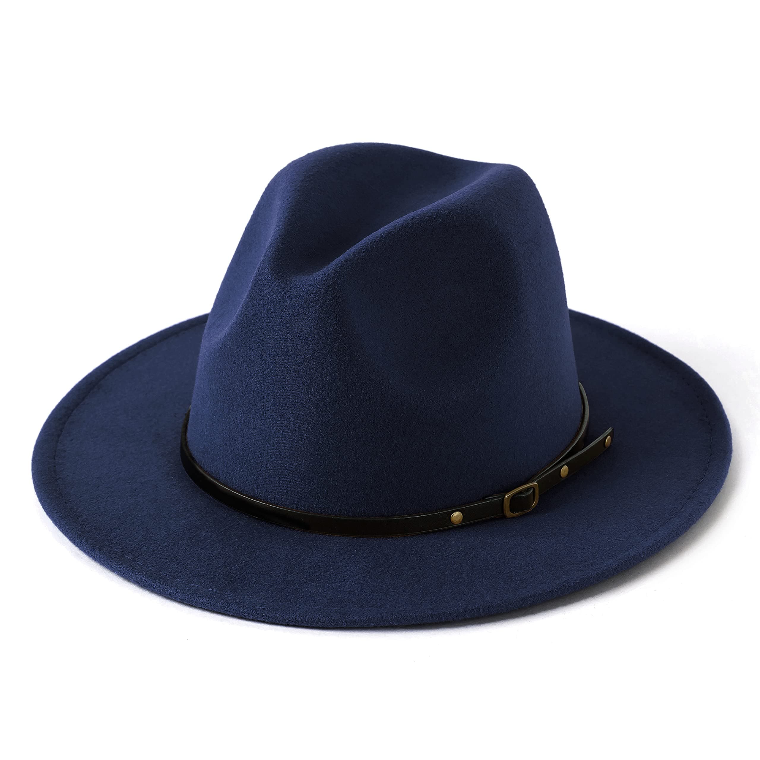 HUDANHUWEI Women's Classic Wide Brim Fedora Hat with Belt Buckle Felt Panama Hat