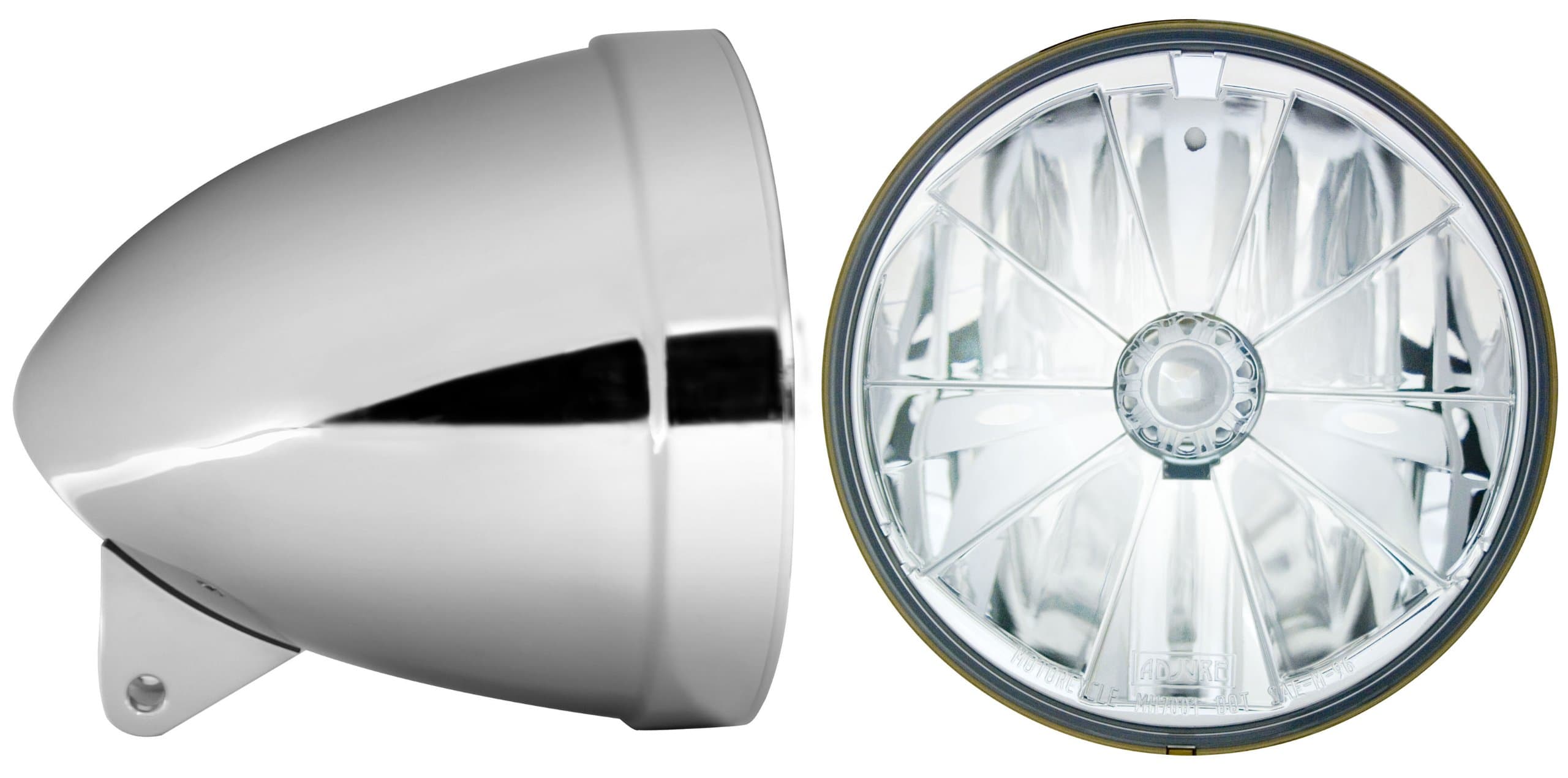 Adjure HB71010-7 7" Ventura Highway Smooth Chrome Combo Motorcycle Headlight Bucket with T70700 Pie Cut Lamp and H4 Bulb