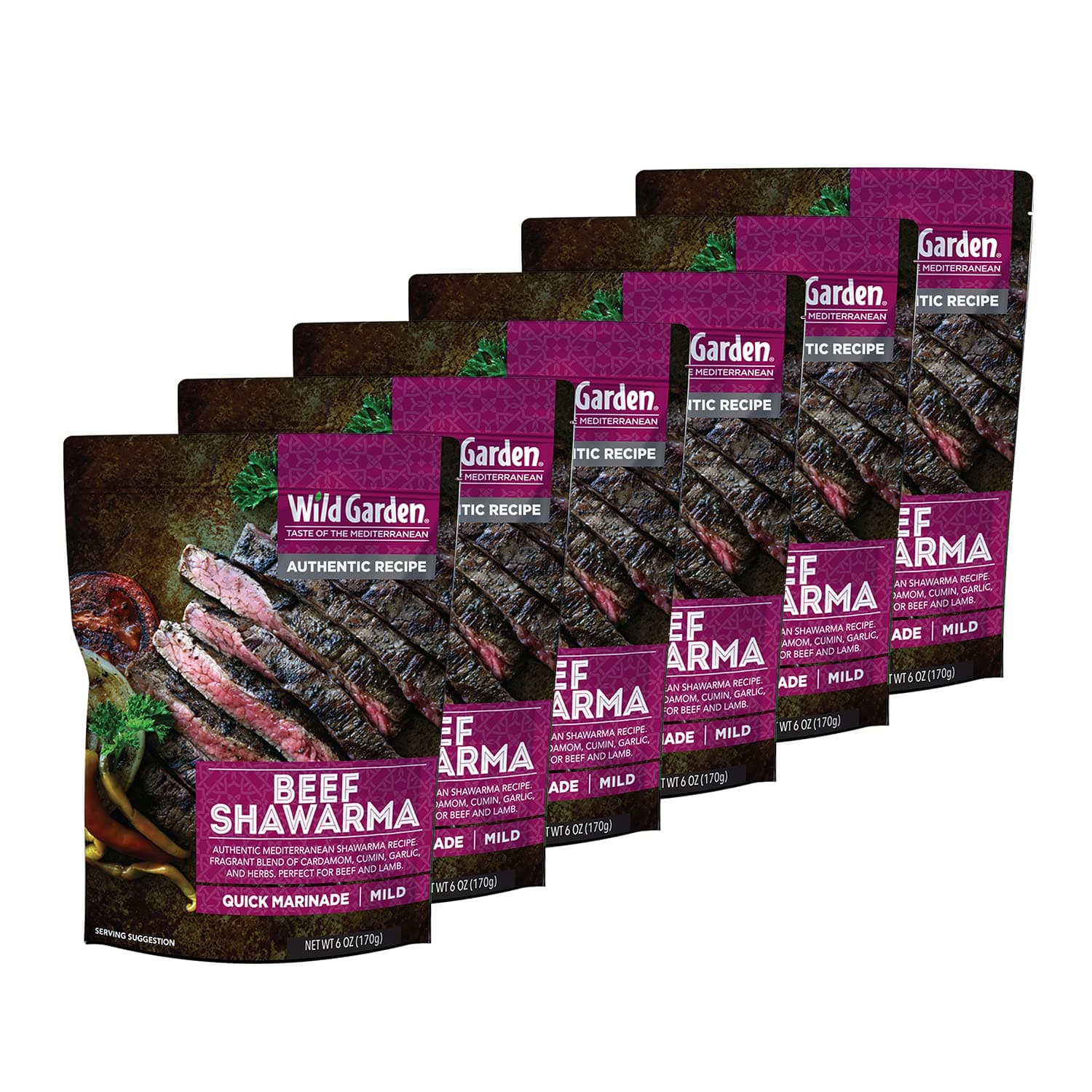Wild Garden Ready-To-Use Marinade, Gourmet Beef Shawarma Seasoning, Authentic Recipe with No Additives, No Preservatives, Bold, Flavorful, Perfect for Beef! 6oz (Pack of 6)