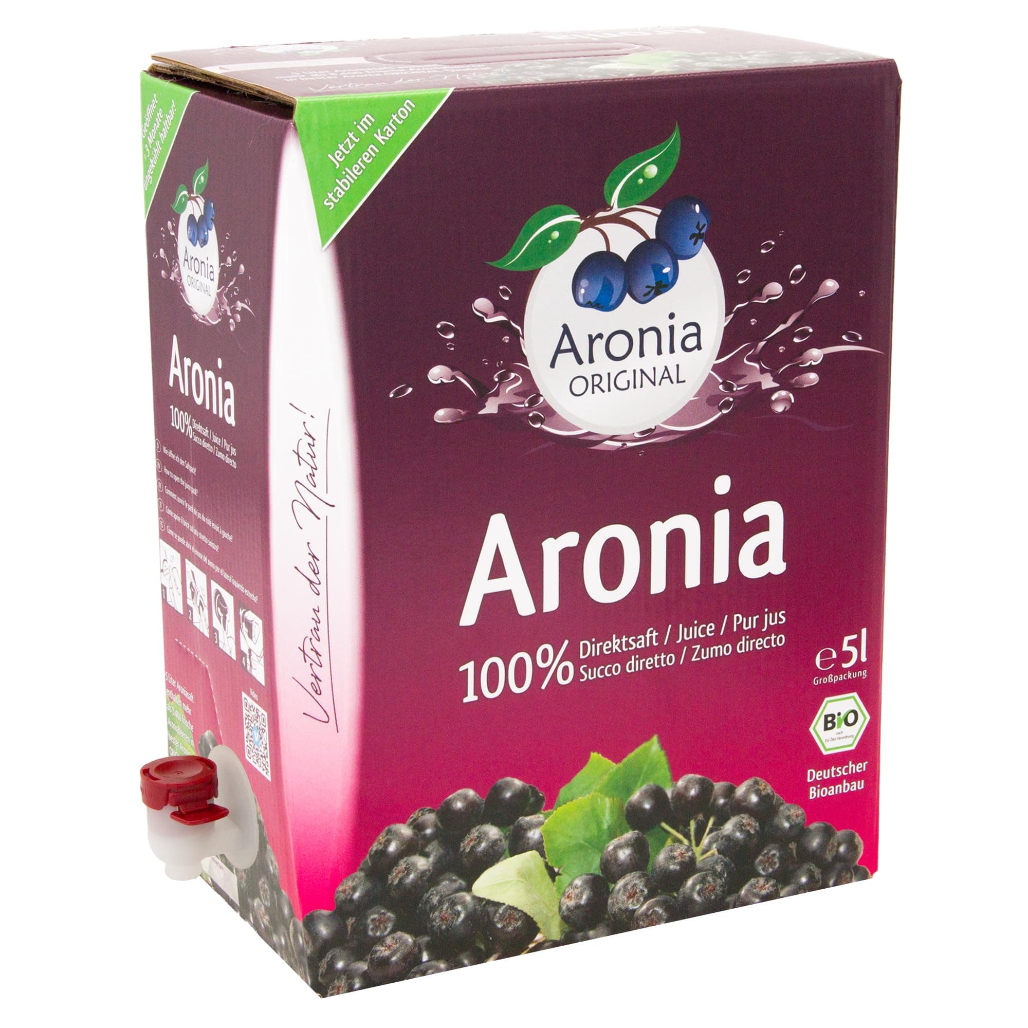 ORIGINAL Organic Aronia Berry Juice Bag-in-Box 5 L | 100% Pure Aronia Fruit Juice, No Added Sugar, Not From Concentrate | Vegan, Organic, Non GMO
