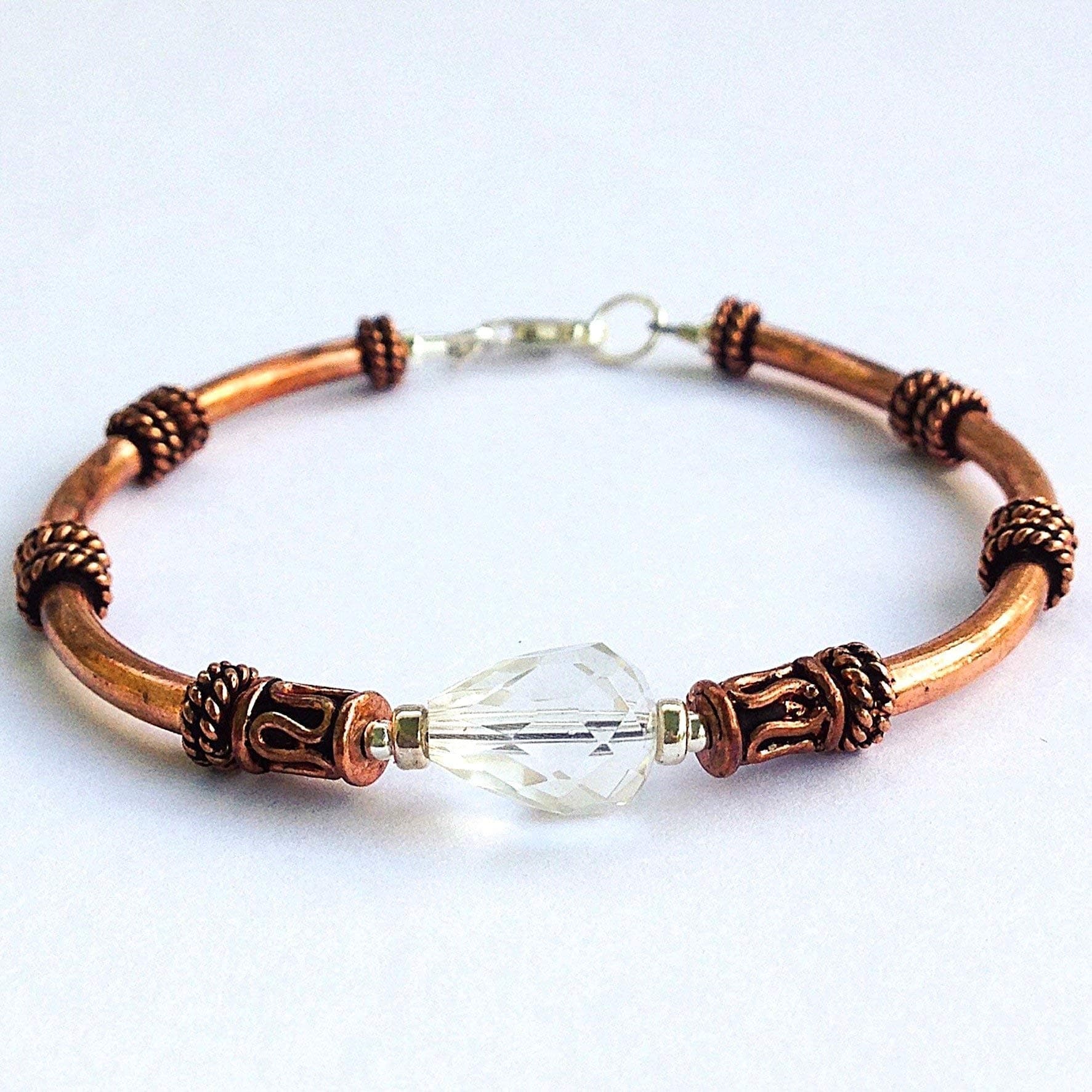 Copper Bracelet with Clear Quartz Crystal Gemstone, 7 Year Anniversary Gifts for Her Copper Jewelry