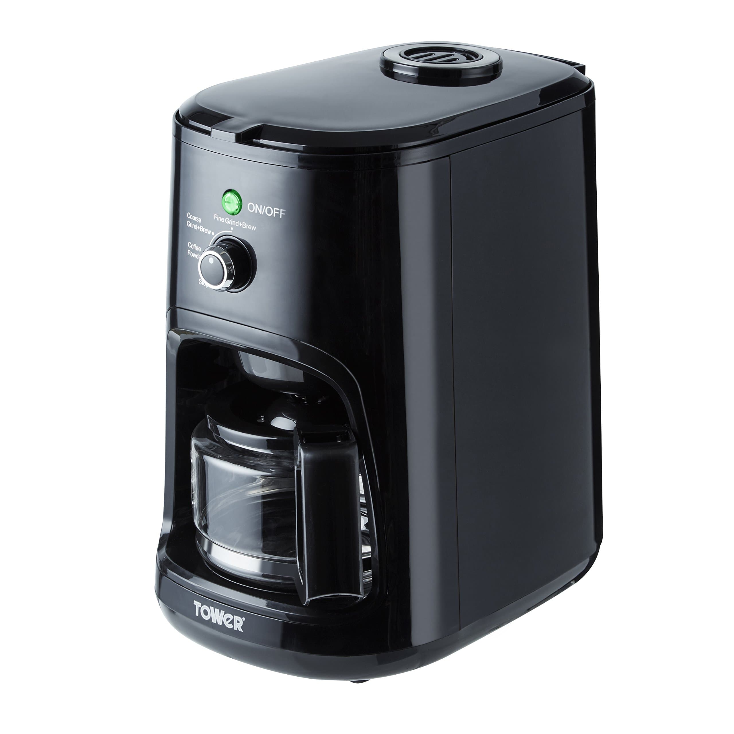 Tower T13005 Bean to Cup Coffee Maker with Coarse and Fine Grinding Options and Removable Water Tank, 900W, Black