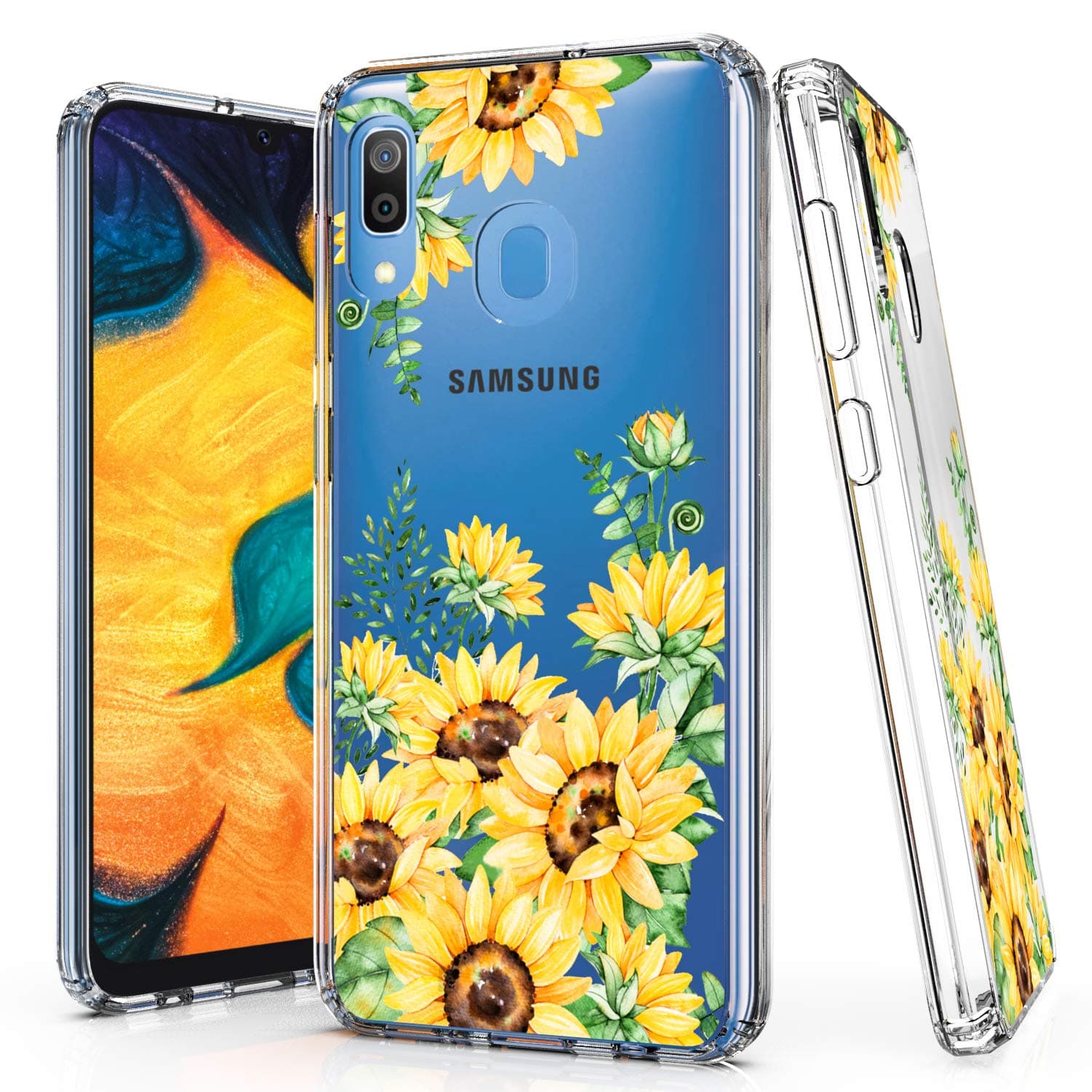 Samsung Galaxy A20 Case,Samsung A20 Case,LUCKYCAT Shockproof Series Acrylic Bumper Protective Case Cover for Samsung Galaxy A30/A20-Flower
