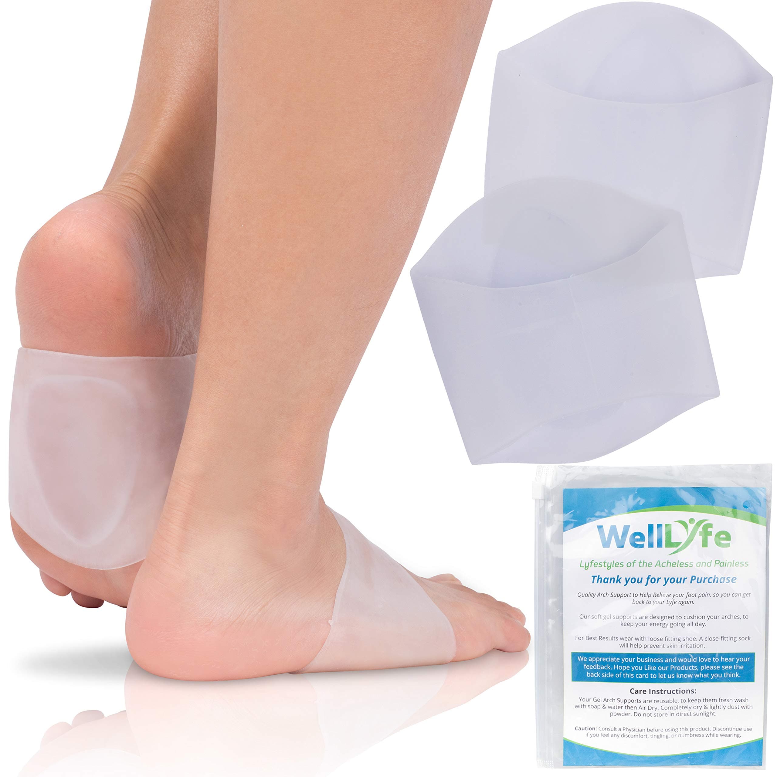 Blowout Sale - Two Pairs of Medium/Large Premium Soft Gel Arch Support-Soft Silicone Gel Clear Reusable Arch Support Sleeves for Flat Foot Pain Relief Plantar Fasciitis Support Cushioned Arches