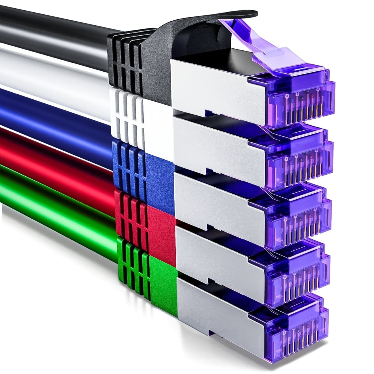 deleyCON 5x 1m (3.28 ft.) CAT7 Network Cable - 10 Gigabit - RJ45 Patch & Ethernet Cable (Copper, SFTP PiMF Shielding) - for High-Speed LAN DSL Switch Modem Router Patch Panel CAT7 CAT6 - Colorful