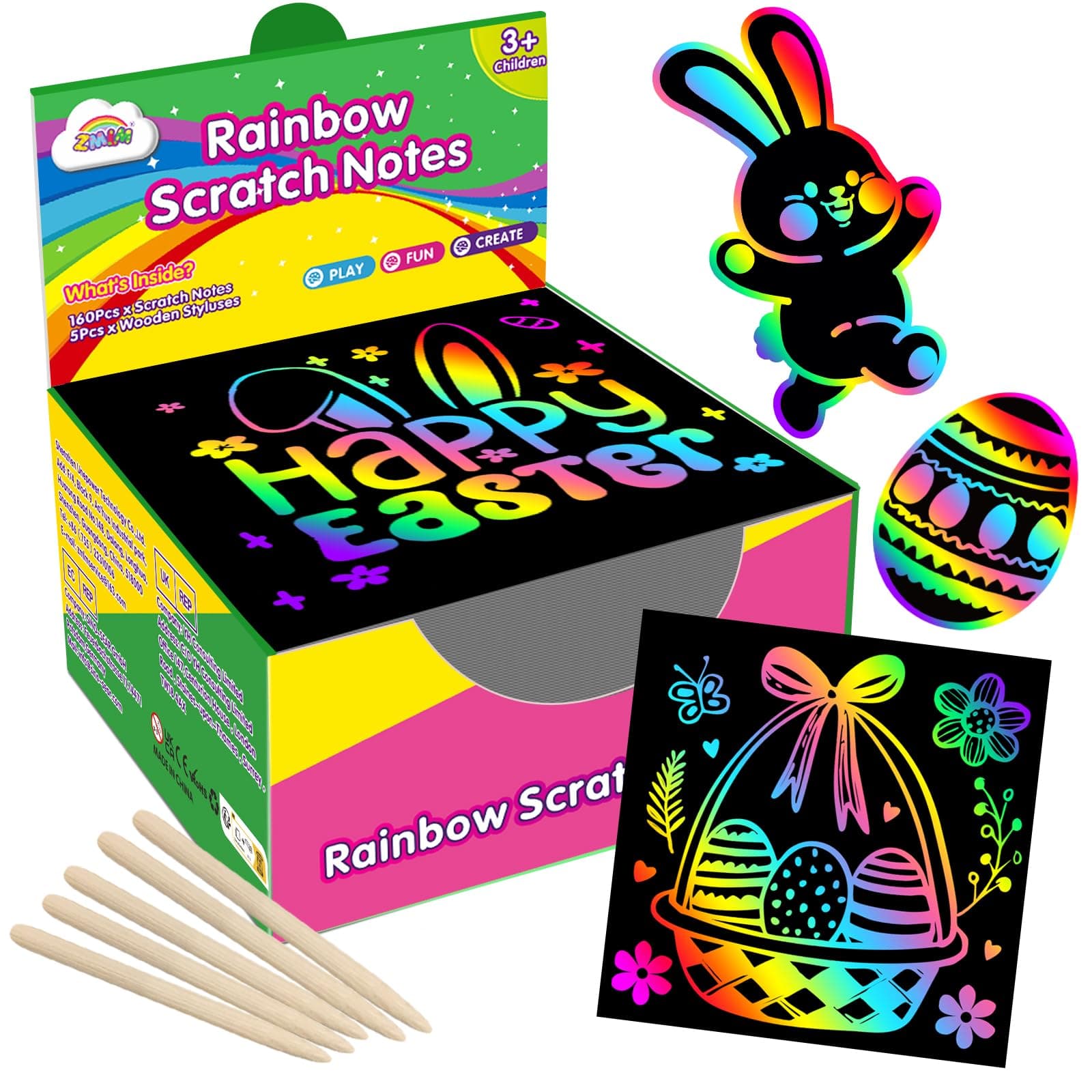 ZMLM Rainbow Scratch Mini Art - 125 Magic Scratch Note Pads Cards Sheets for Kids Black Scratch Art Crafts DIY Party Favor Supplies Kit Birthday Game Toy Gifts Box for Girls Boys