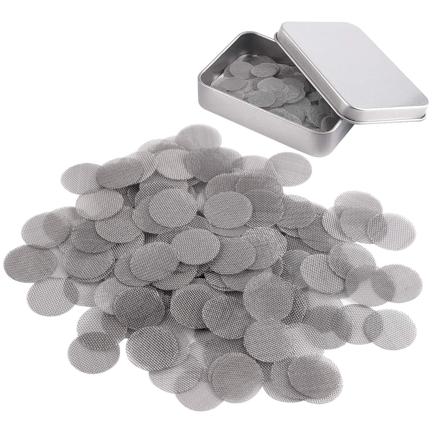 200 Pcs 15 mm Stainless Steel Pipe Screen Filters Screens Pipe Screens with Storage Box