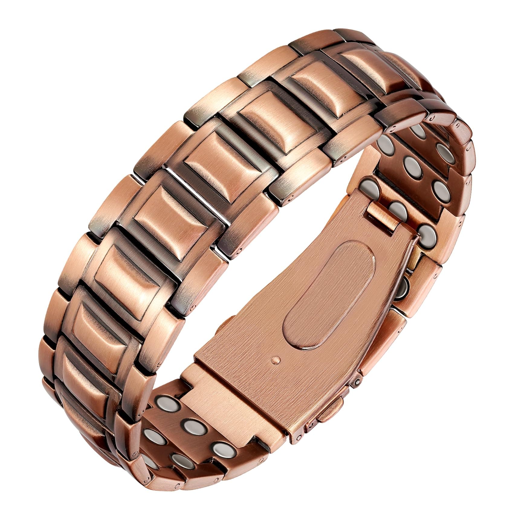 Copper Bracelet for Men, Magnetic Bracelet Men with 3X Ultra Strength Magnets(3800 Gauss Each), Unique Folding Clasp Wristband with Adjustment Tool and Jewelry Gift Box.