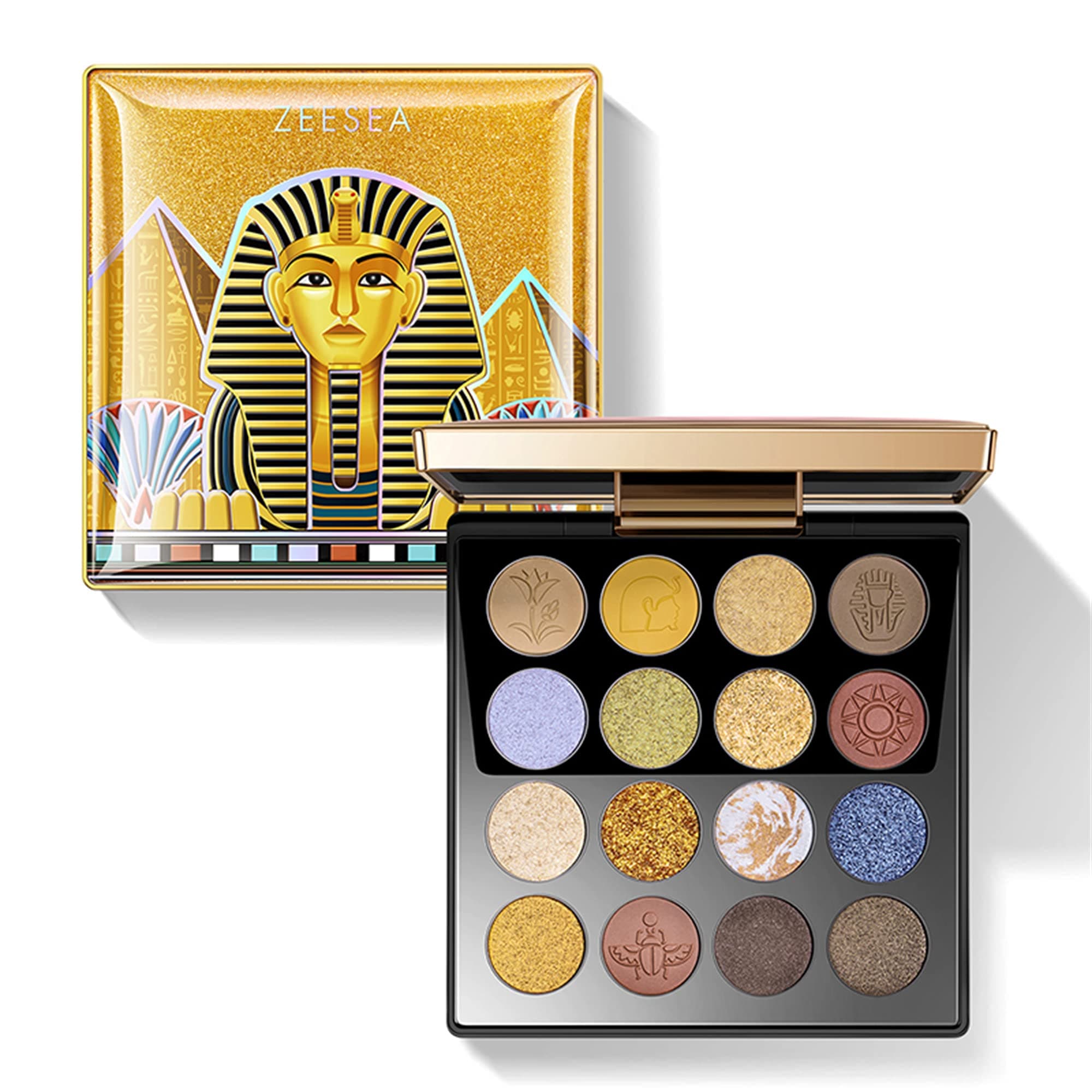 zeeseaThe British Museum Egypt Collection Eyeshadow Shimmer Matte Glitter 16 Colors Eyeshadow Palette (#010 QUEEN OF EGYPT)