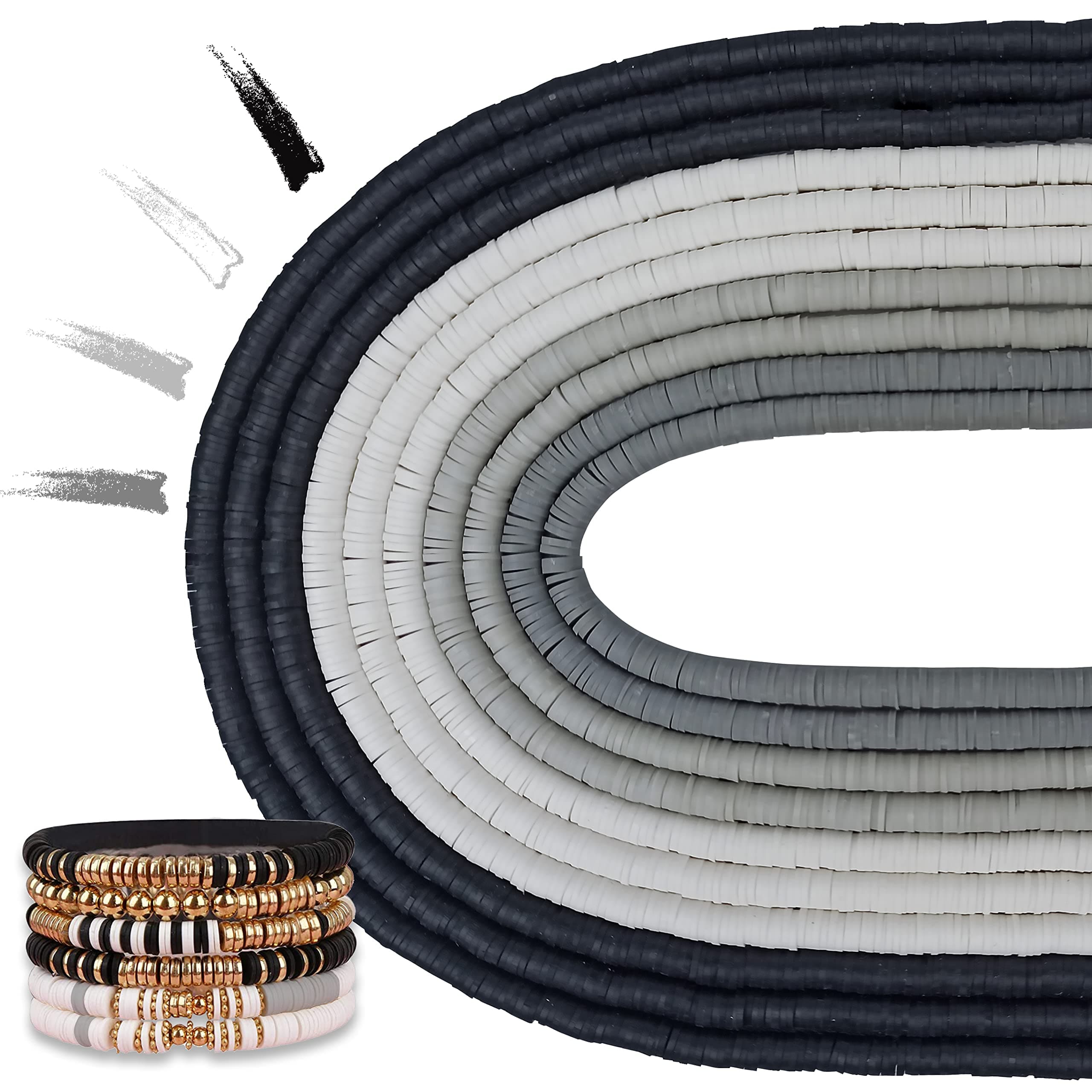 MIIIM 3600 PCS 10 Strands Polymer Clay Beads for Jewelry Making, Vinyl Heishi Beads 6mm for Surfer Bracelets Necklace Making (Neutral)