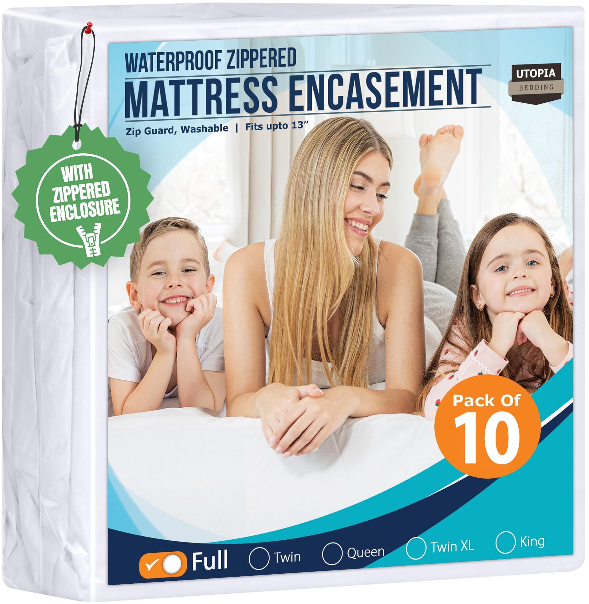 Utopia Bedding Zippered Mattress Encasement Full - 100% Waterproof and Bed Bug Proof Mattress Protector - Absorbent, Six-Sided Mattress Cover (Bulk Pack of 10)