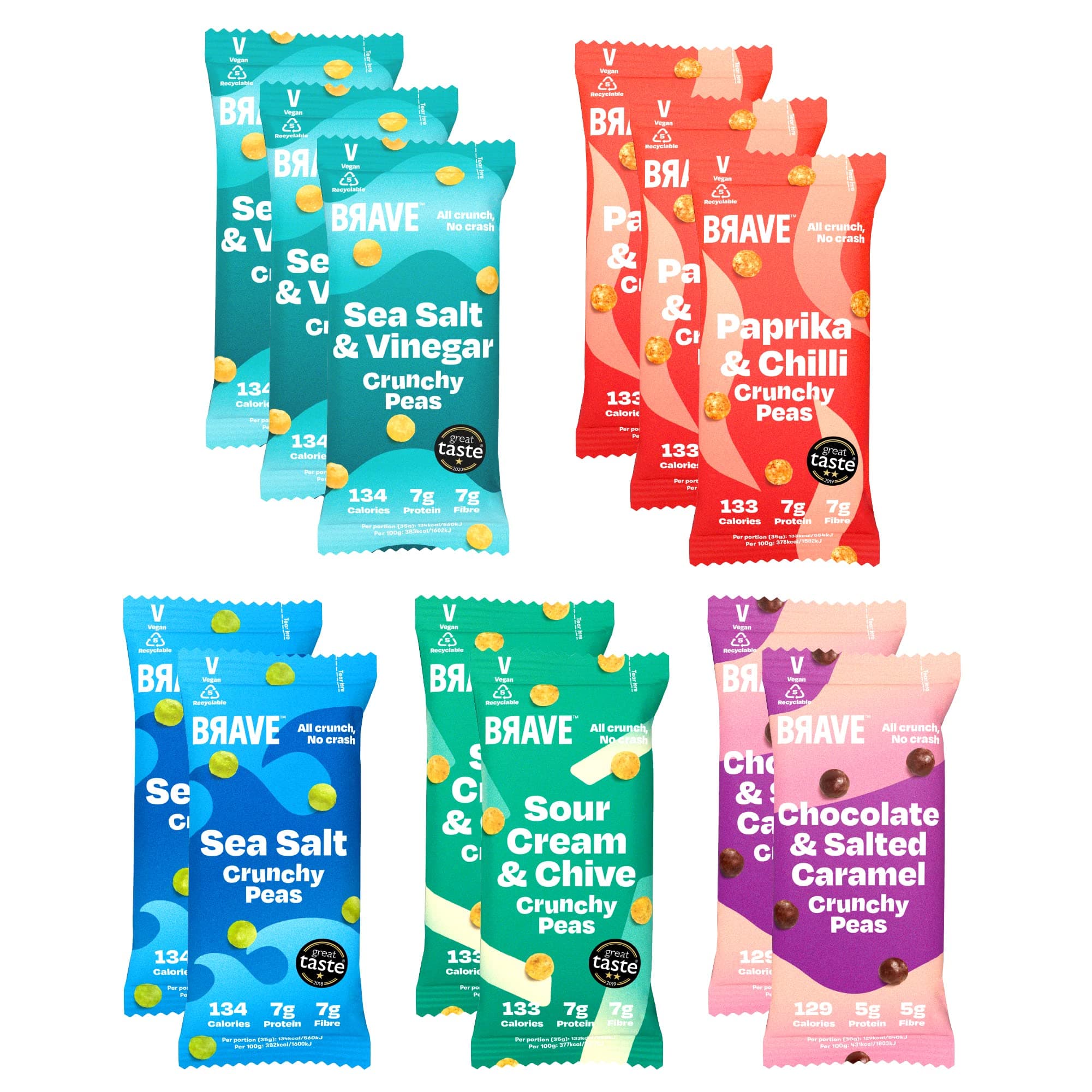 Roasted Peas: Healthy Snack, High Protein, Low Calorie - Variety 12 Multipack (12 x 35g Packs)