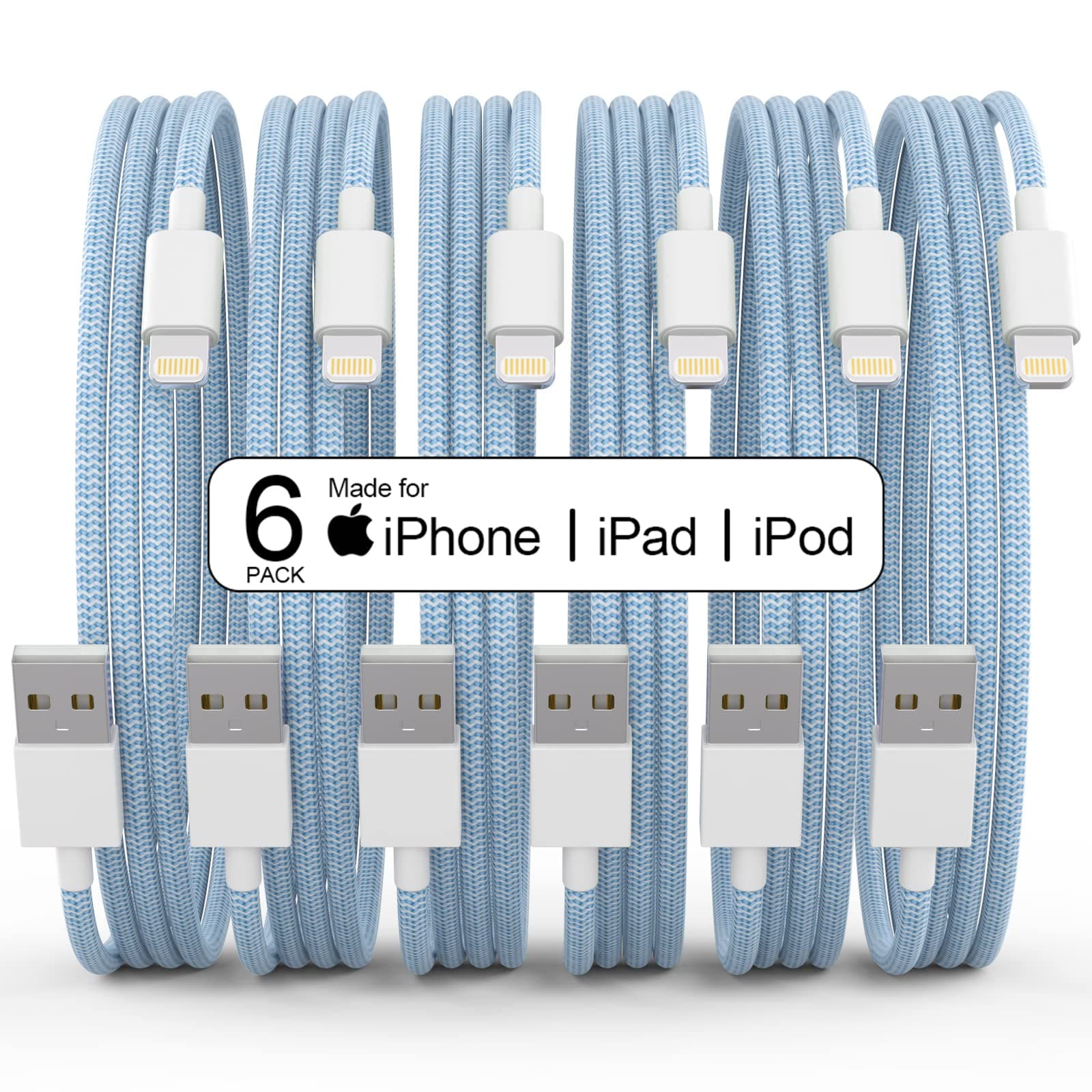 Original[Apple MFi Certified] iPhone Charger 6 Pack(3/3/6/6/6/10FT),Lightning Cable Fast Charging Cord iPhone Charger Cable USB Cable Compatible iPhone 13/12/11 Pro Max/Mini/XS MAX/XR/XS/X/8/7/Plus/6