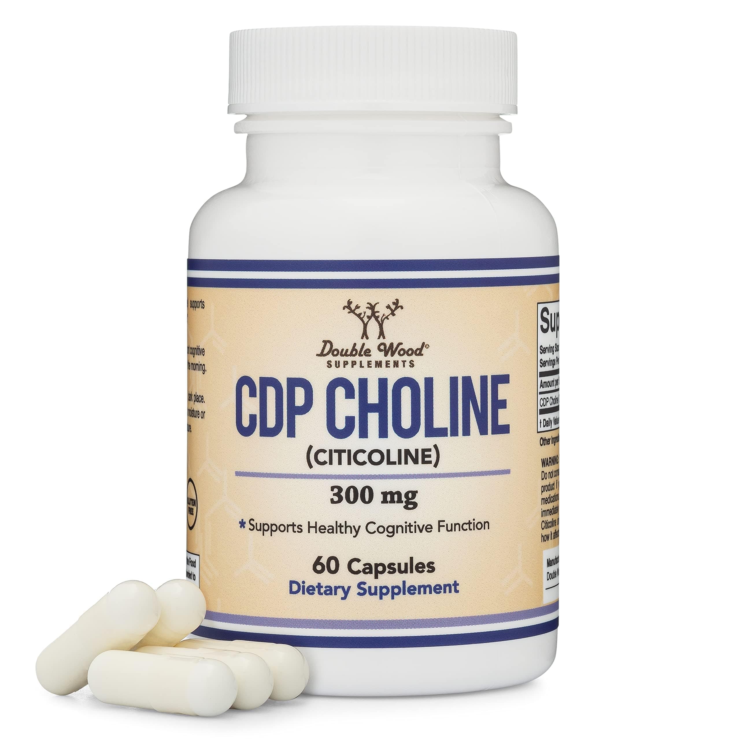 Double Wood Supplements CDP Choline (Citicoline) Supplement, Pharmaceutical Grade, Third Party Tested (60 Capsules 300mg)