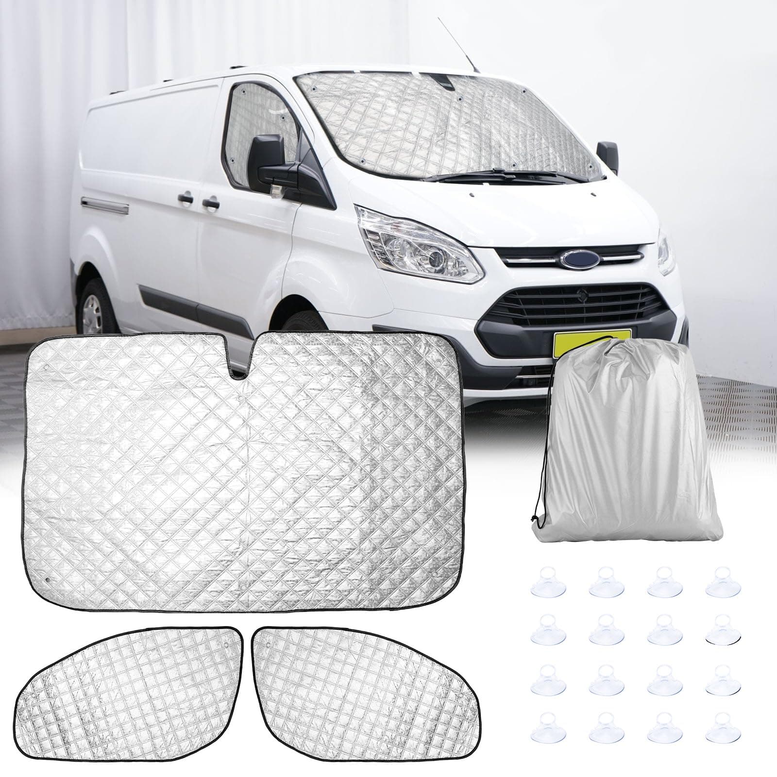 Thermal Windscreen Cover for F-ord Transit Custom, 3PCS Ultra Thick Internal Thermal Blind Sun Protection Foldable Window Screen Cover with Storage Bag, 98% Blackout