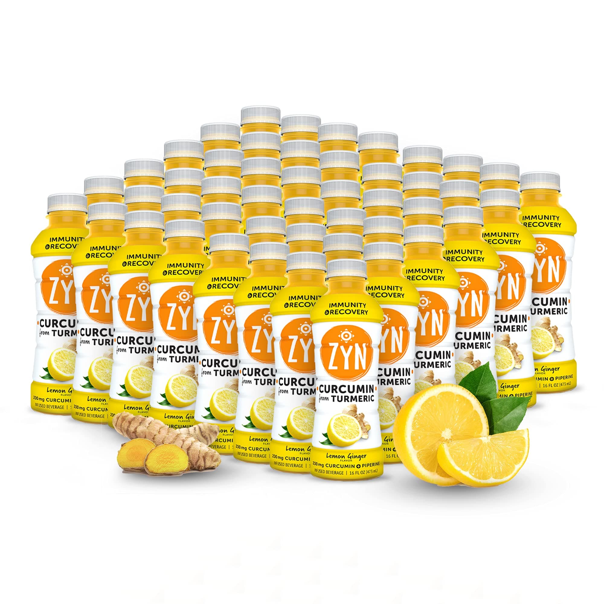 ZYN Immunity & Recovery Drink Ginger Lemon Pack of 48 | Low Sugar Immunity Booster Hydration Drinks with Curcumin (from Turmeric), Piperine, Vitamin C & Vitamin D | Rapid Recovery Inflammation Support
