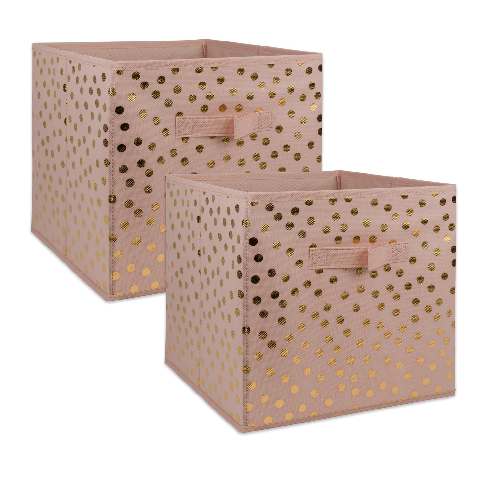 Dii Non Woven Storage Collection Polka Dot Collapsible Bin Large Set, 13X13X13 Cube, Pink & Gold, 2 Piece