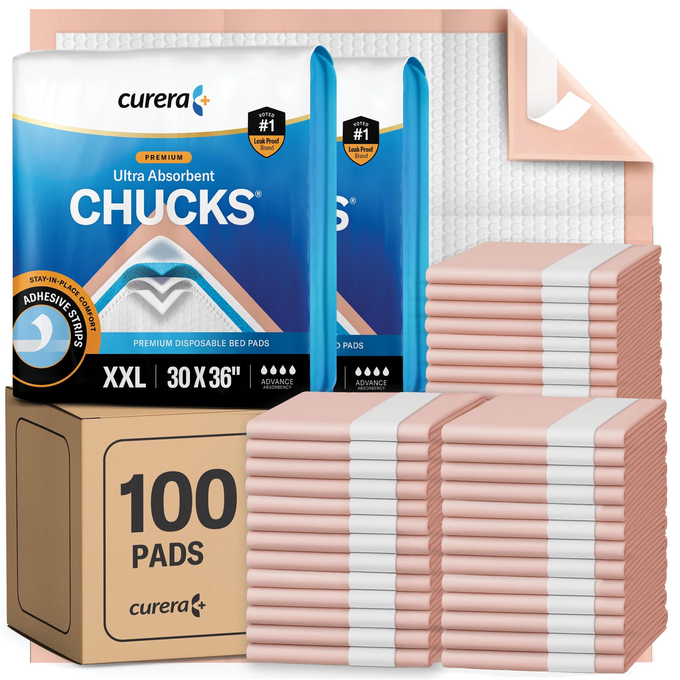 Chucks® Premium Disposable Underpads 30”x36” [100-Count] Ultra Absorbent Chux Incontinence Bed Pads Disposable Adult with Adhesive Tape, Pee Pads Pet Training Pads XX-Large 30x36 Bulk Pack