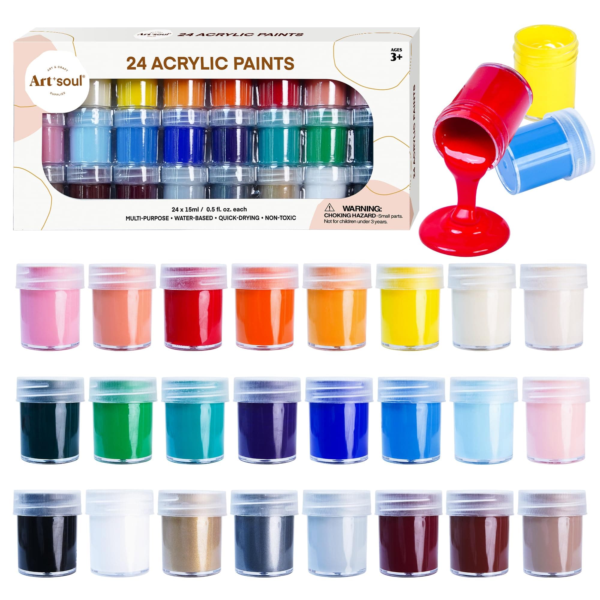 Art+soul Acrylic Paint Set - 24 Vibrant Colors, 0.5oz/15ml Jars, Non-Toxic - Elevate Your Creative Journey with Exceptional Painting Results!