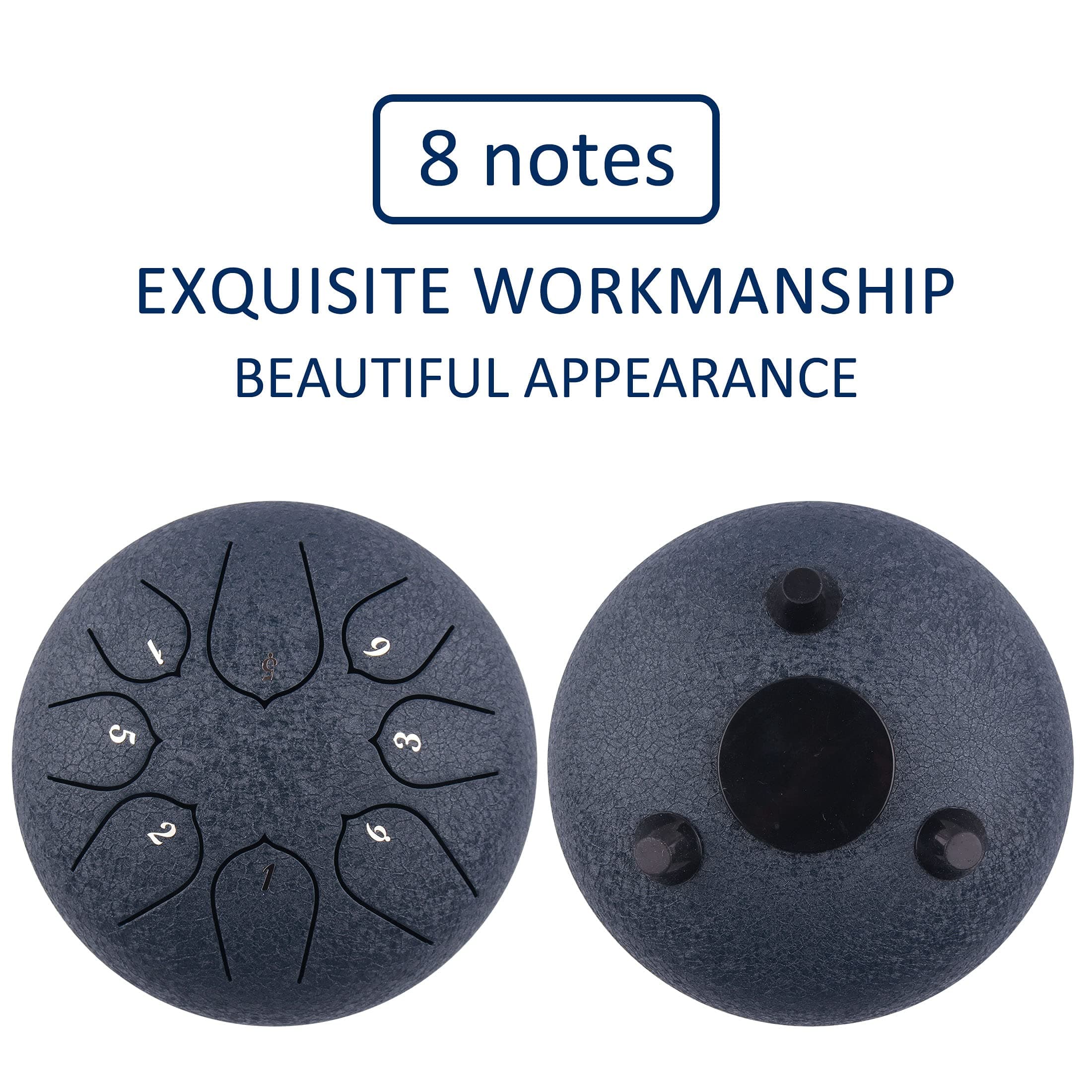 Rain Drum for Outside Garden - Steel Tongue Drum 6 Inch 8 Notes Outdoor Meditation Instrument with Waterproof Bag, Mallets, Finger Picks(Navy)