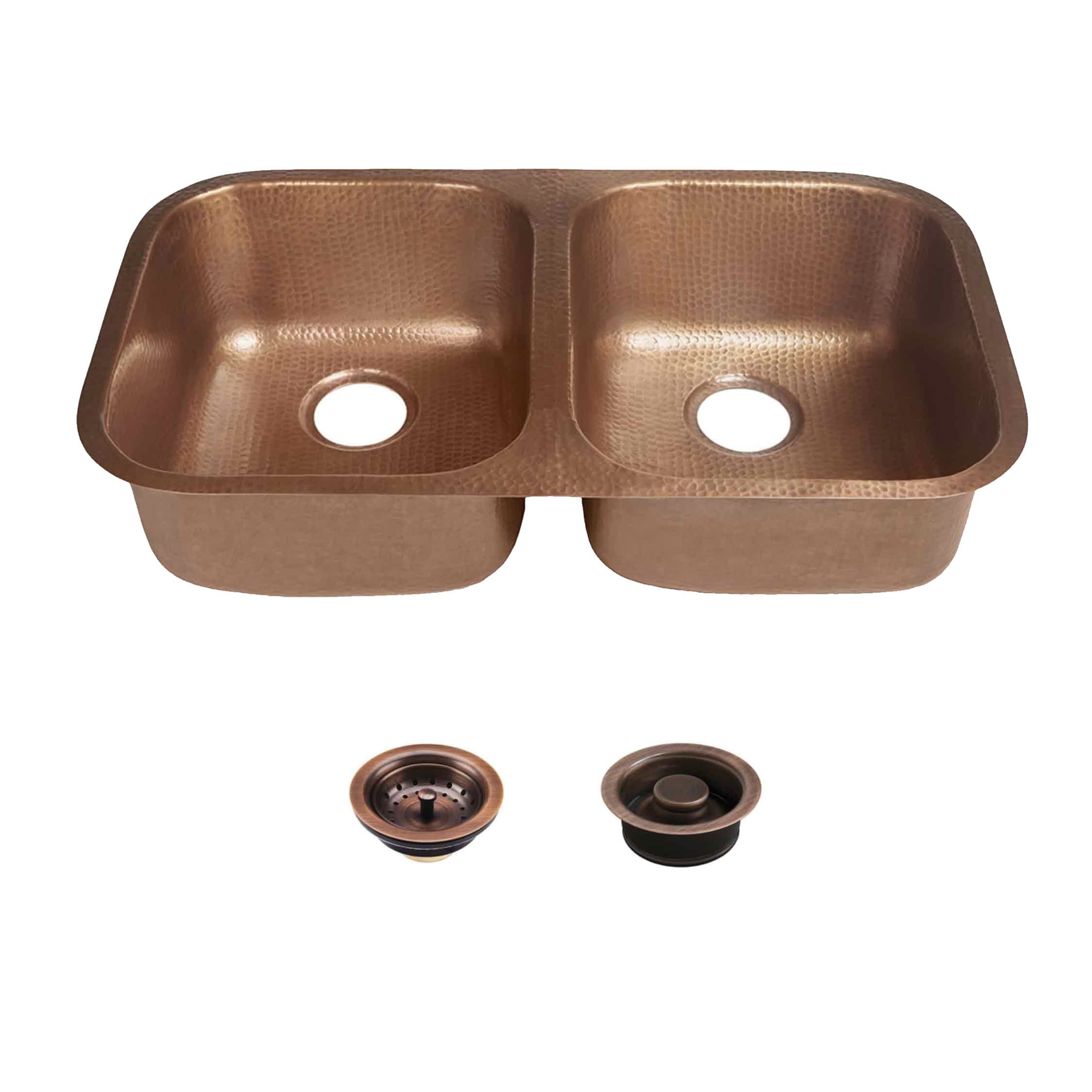 Sinkology SK205-32AC-AMZ-BD Kandinsky Undermount Kitchen Sink Kit with Strainer Drain and Disposal Flange, 32.25" x 18.5" x 8", Antique Copper