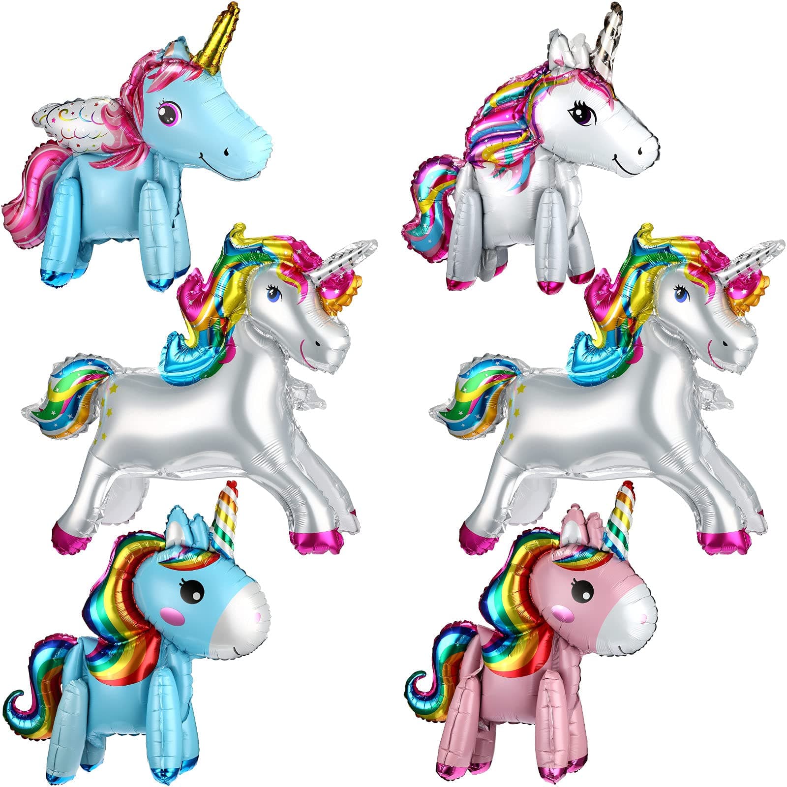 6 Pieces Unicorn Balloons Self Stand Steadily Cute 3D Unicorn Balloons Large Unicorn Foil Balloon for Birthday Party Decoration, Unicorn Theme Party Supplies, Baby Shower, Home Office Decoration