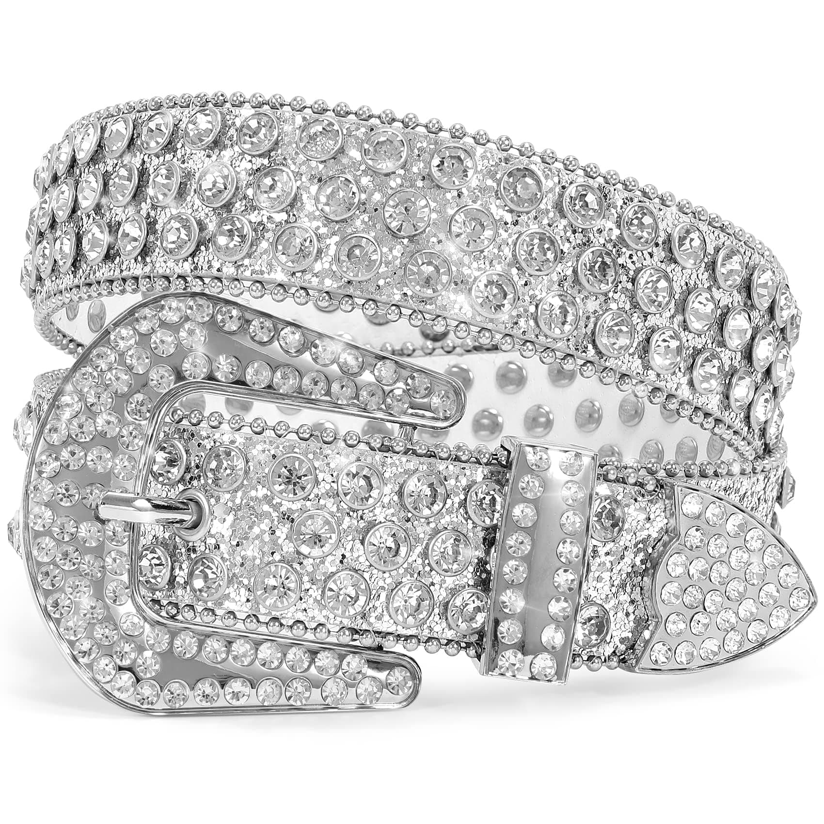 Men Women's Rhinestone Bling Studded 1.5" Leather Belts for Jeans Pants with Fashion Silver Buckle