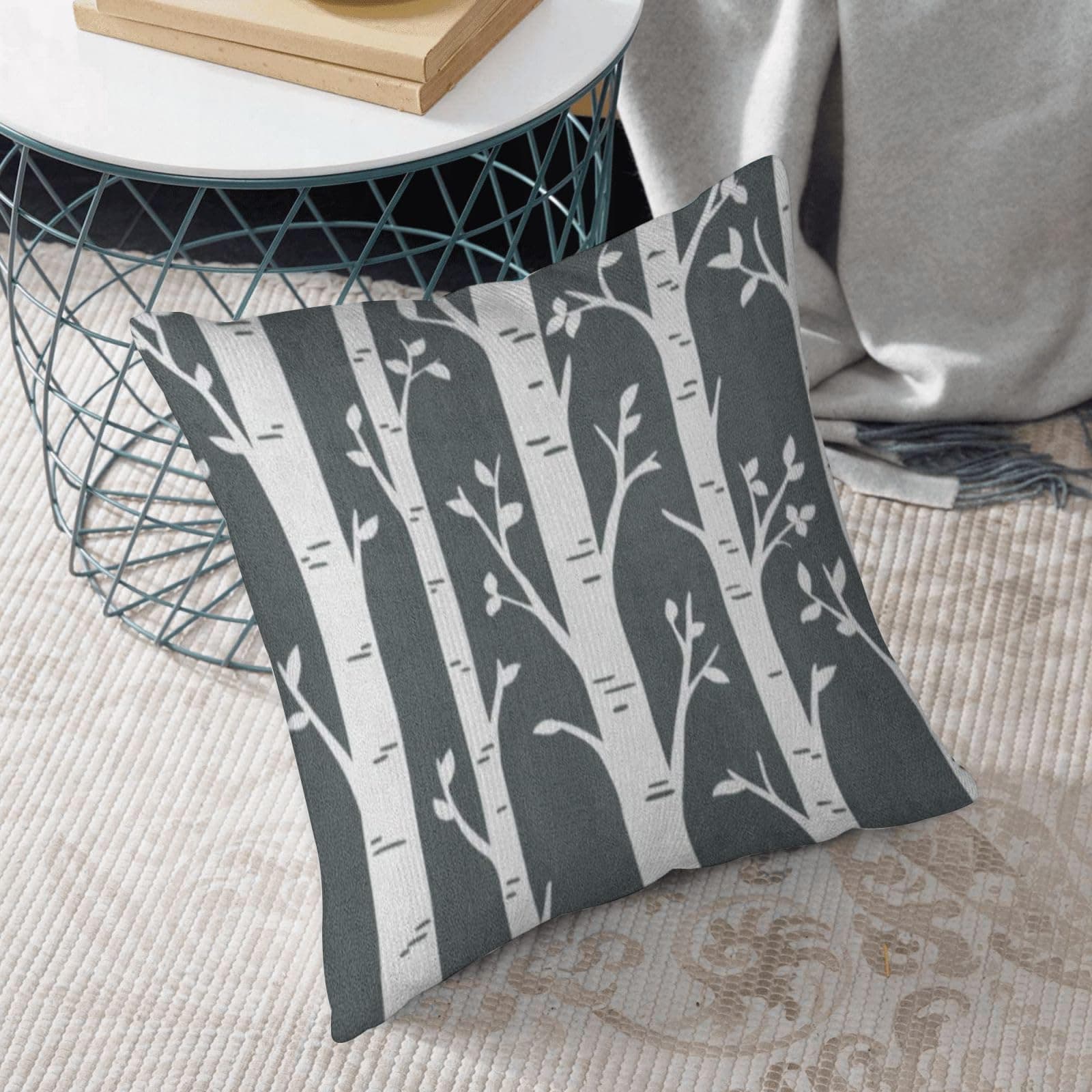 Throw Pillow Cover Decorative Pillow Cases Home Decor,Pattern Birch Aspen Tree Forest Custom Wall Decals for Woodland Room Interior Wood,Square Cushion Cover for Sofa Couch Bed