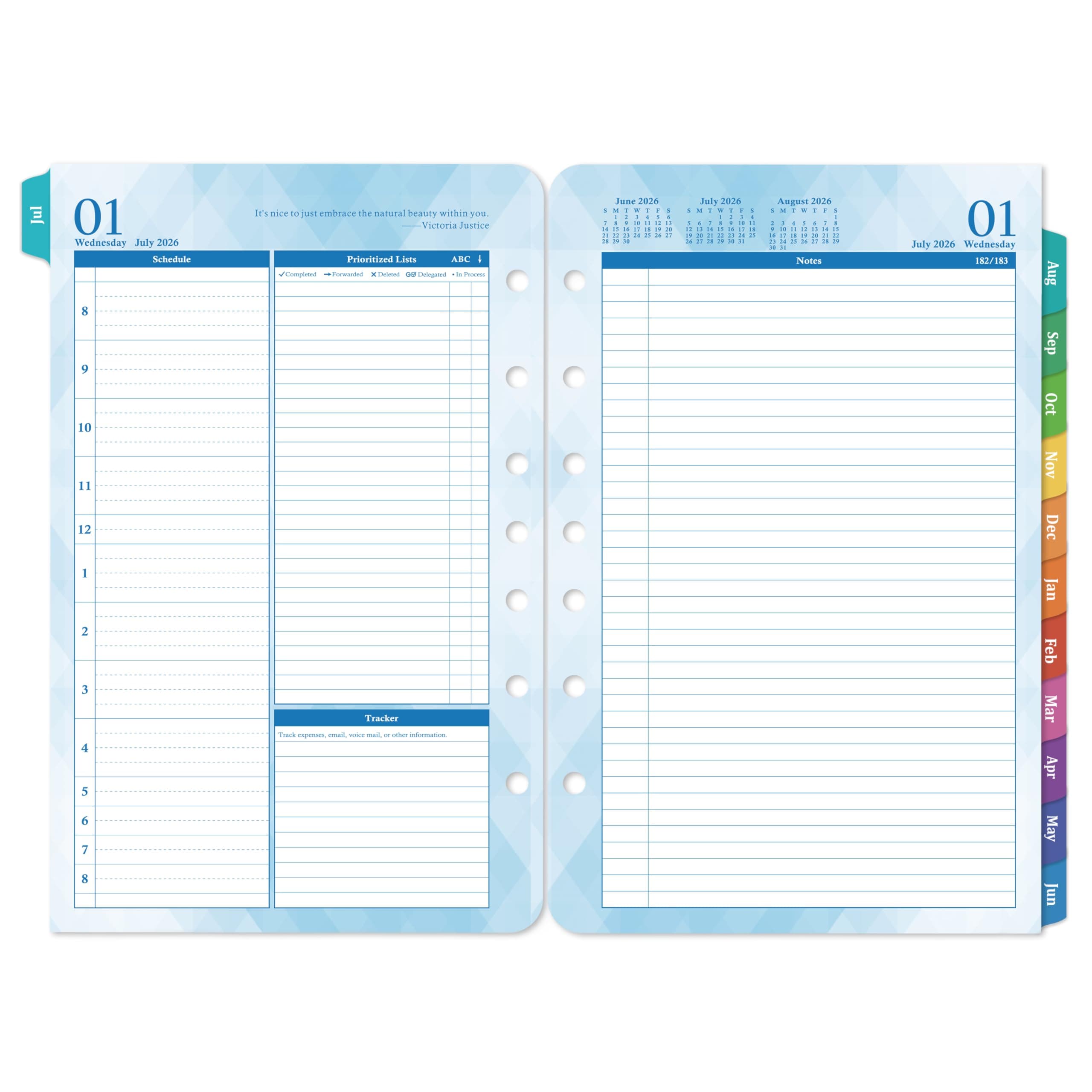 2026-2027 Planner Refills – Jul 2026 - Jun 2027, Two Pages Per Day Daily ＆ Monthly Planner 2026-2027, 5.5" x 8.4" Ring-Bound Organizer, Tabs, Quotes, Prioritized Task, Daily Tracker/Notes, Appointment Schedule