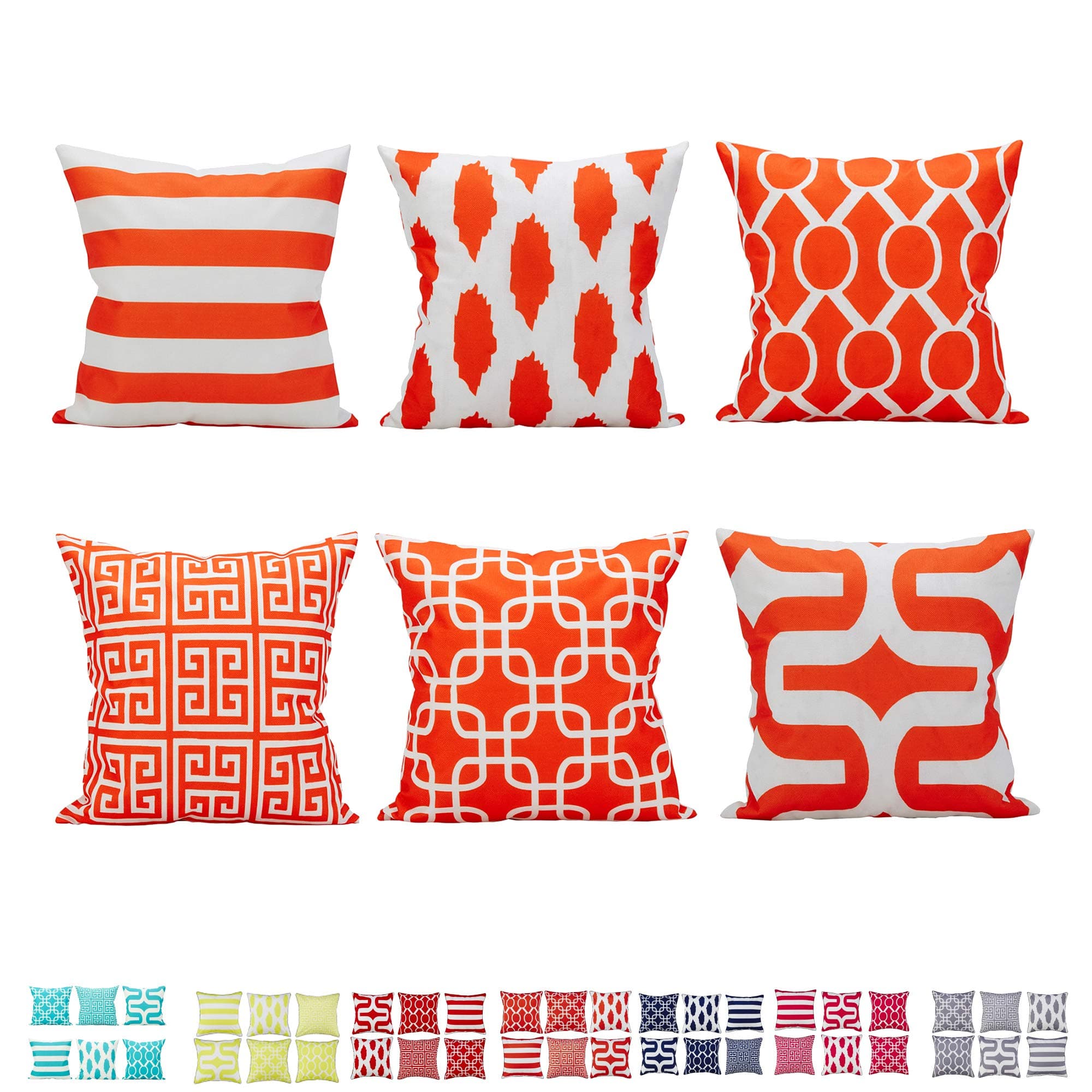 Comoco Set of 6 Coordinated Geometric Digital Printing Decorative Throw Pillow Case Cushion Cover 18" x 18" 45cm x 45cm-Orange