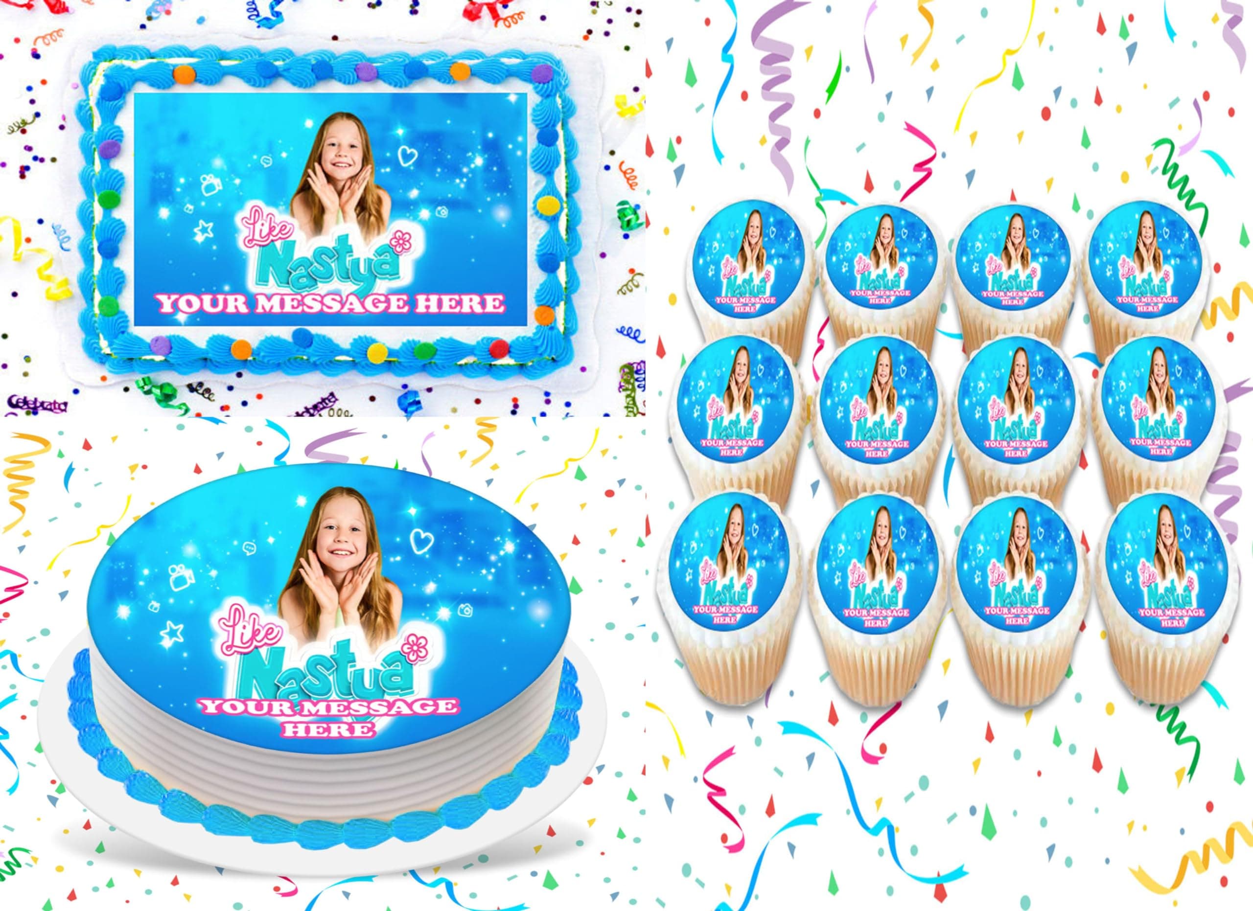 Like Nastya Cake Topper Edible Image Personalized Cupcakes Frosting Sugar Sheet (8" Round Cake Topper)