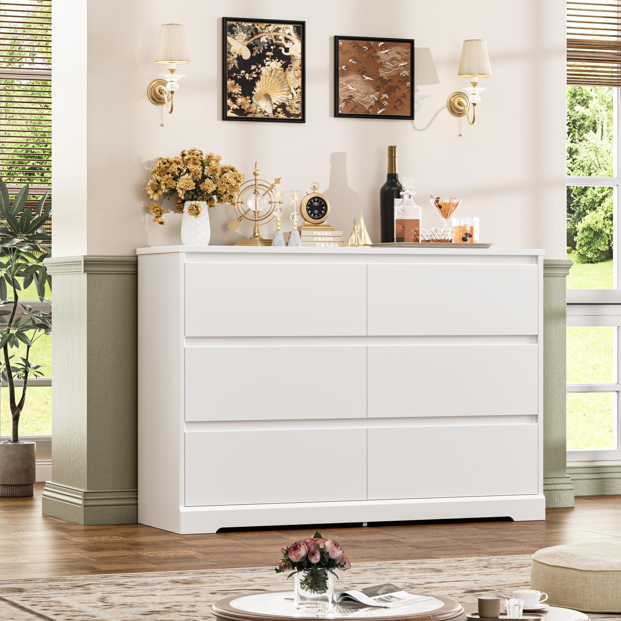 FOTOSOK White Dresser, 47.2" Tall White Dresser for Bedroom, Modern Wood Chest with Deep Drawers, Chest of Drawers for Living Room Nursery