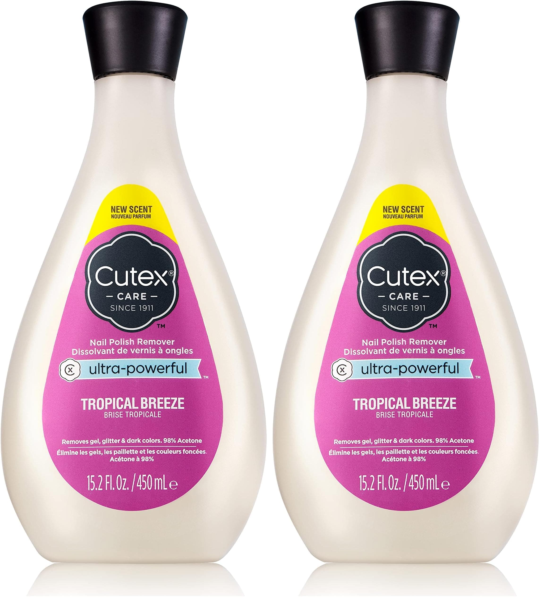 Cutex Gel Nail Polish Remover, Tropical Breeze Scent | Ultra-Powerful | Removes Glitter | 15.2 Fl Oz | Pack of 2