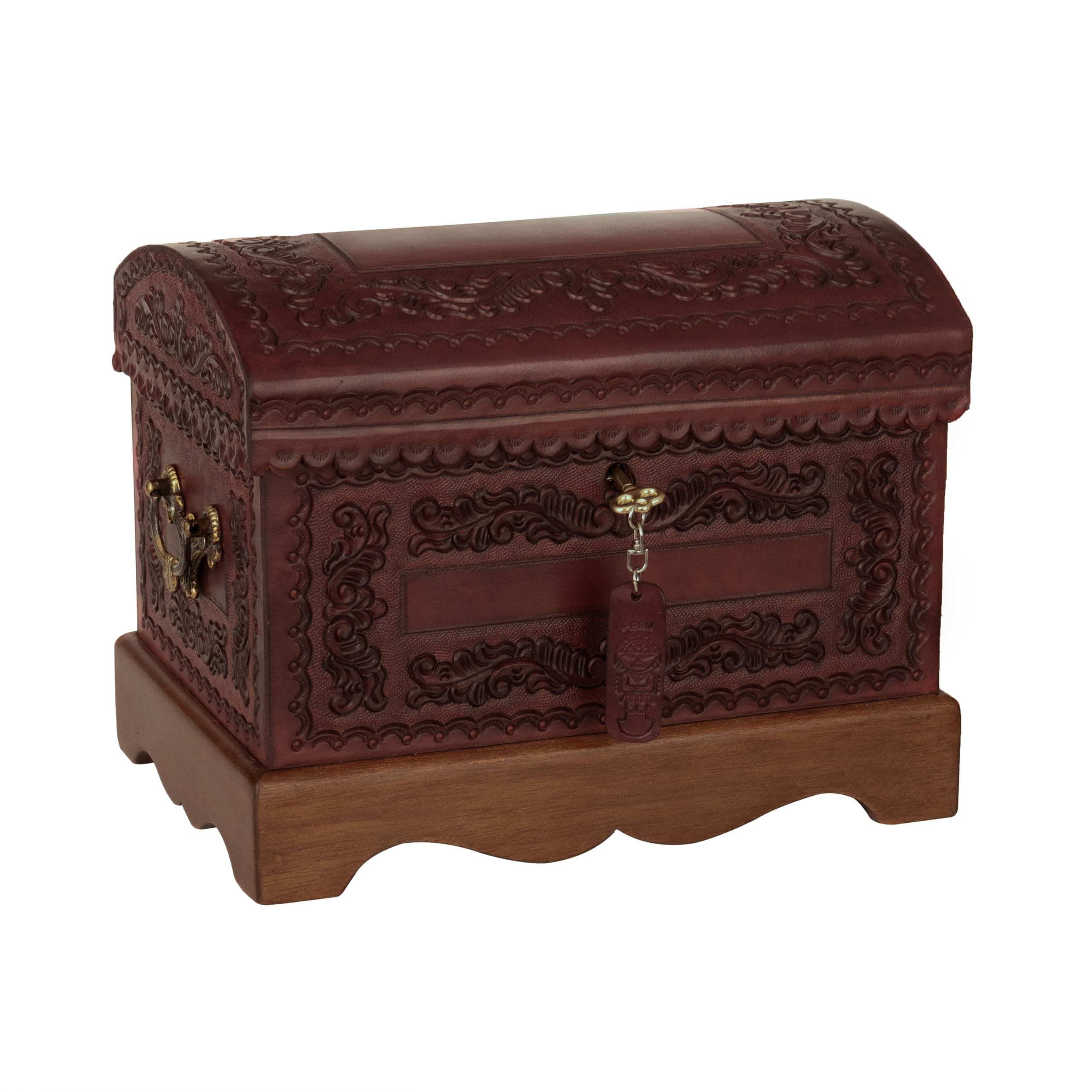 NOVICA Colonial Wood And Leather Jewelry Box, Brown 'Colonial Treasure'