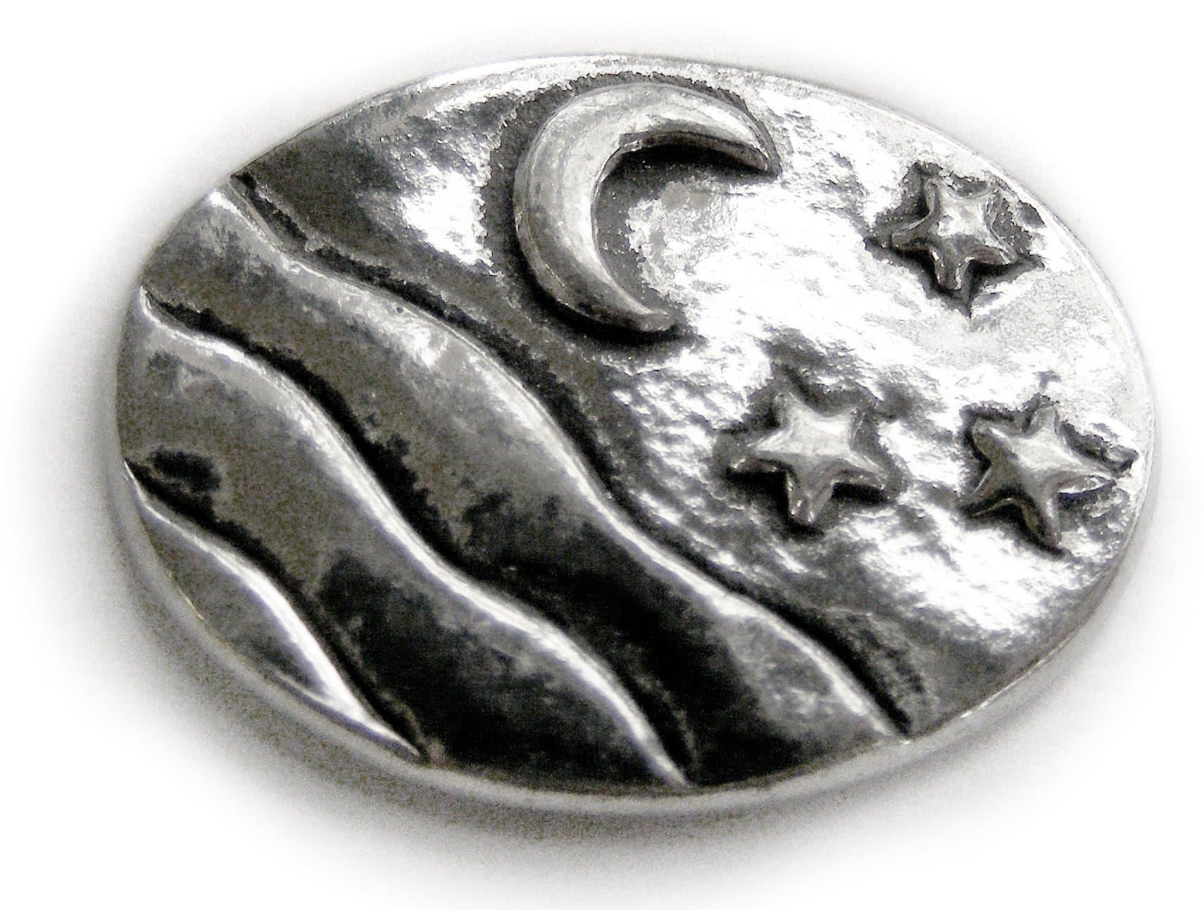 Moon Stars - Serenity : Pocket Token or Lucky Novelty Coin, One Inch, Handcrafted Lead-Free Pewter