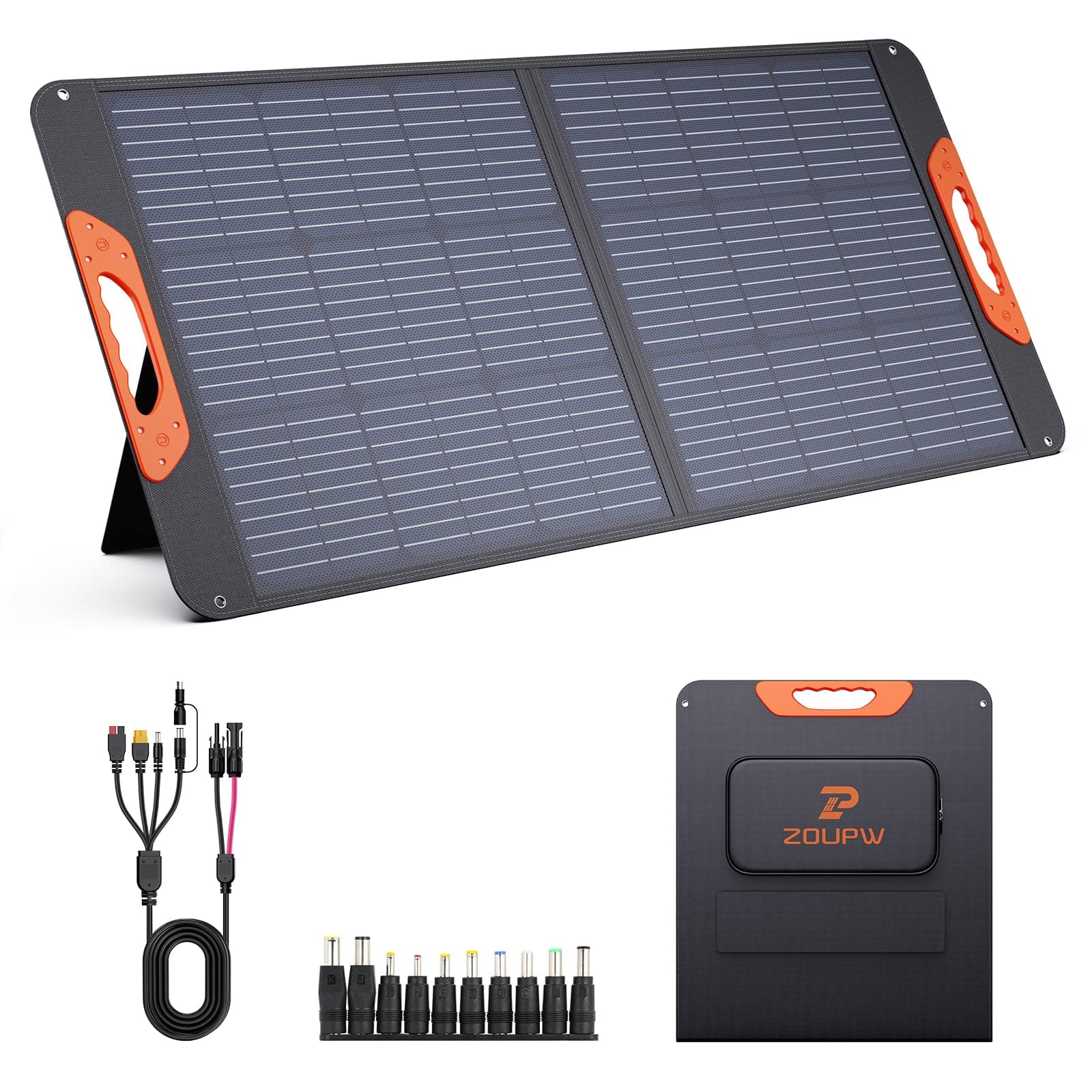 100W Portable Solar Panel Monocrystalline Foldable Solar Charger MC-4 Cable for Power Plant QC3.0 USB-A & Type-C Output 23.5% High Efficiency IP67 Waterproof for Camping, RV, Van, Travel